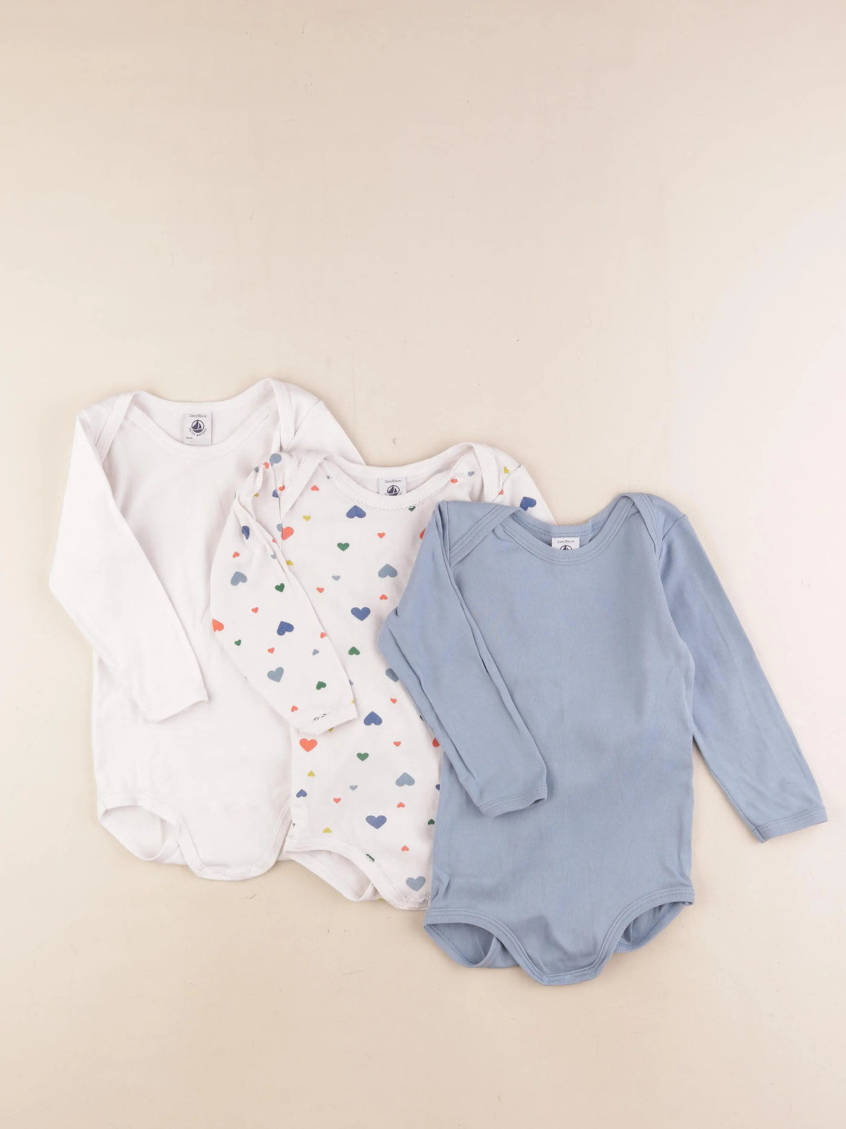 Petit Bateau - lot de 3 bodies en coton bleu, blanc - 24 mois