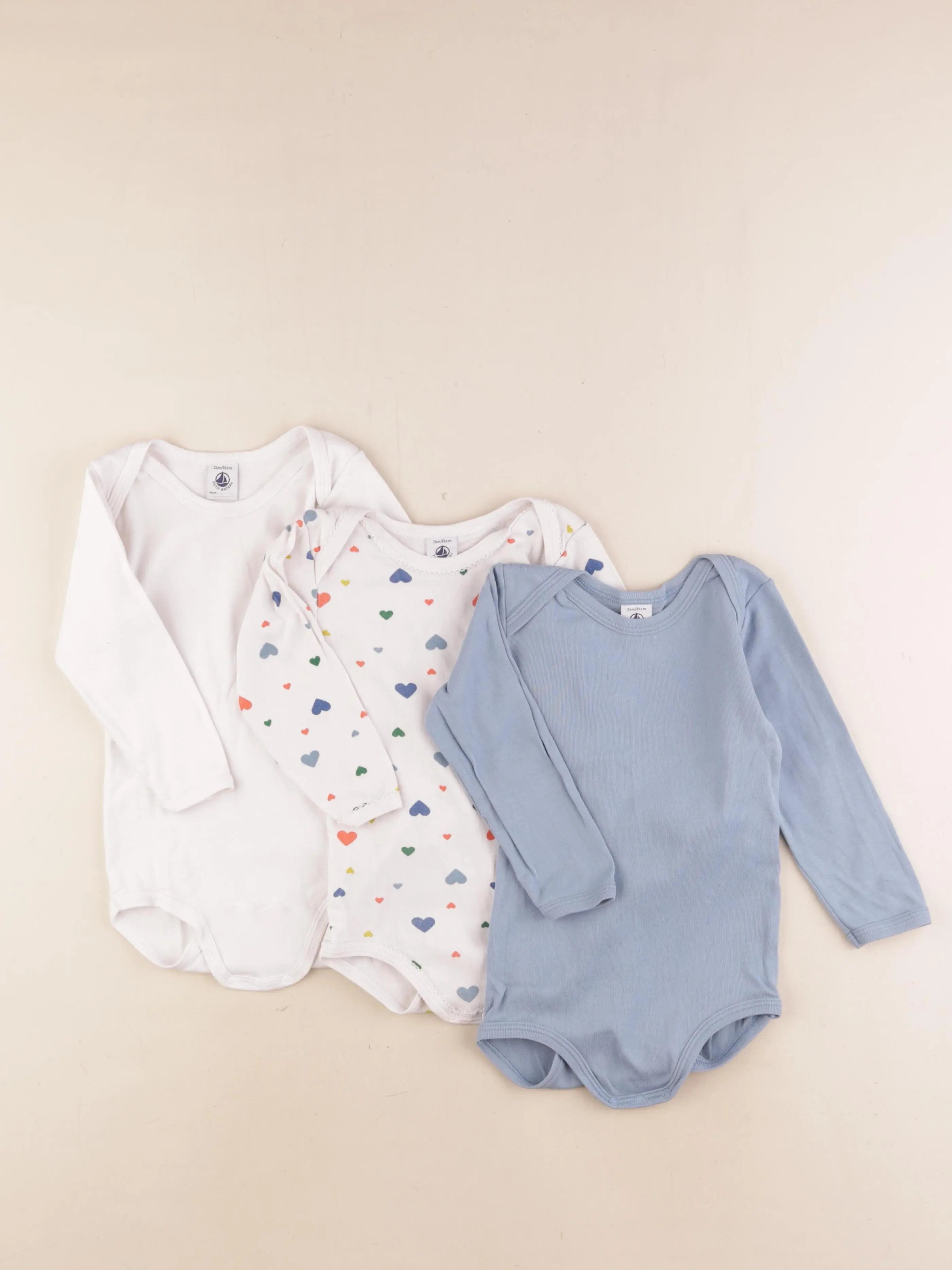 Petit Bateau - lot de 3 bodies en coton bleu, blanc - 24 mois