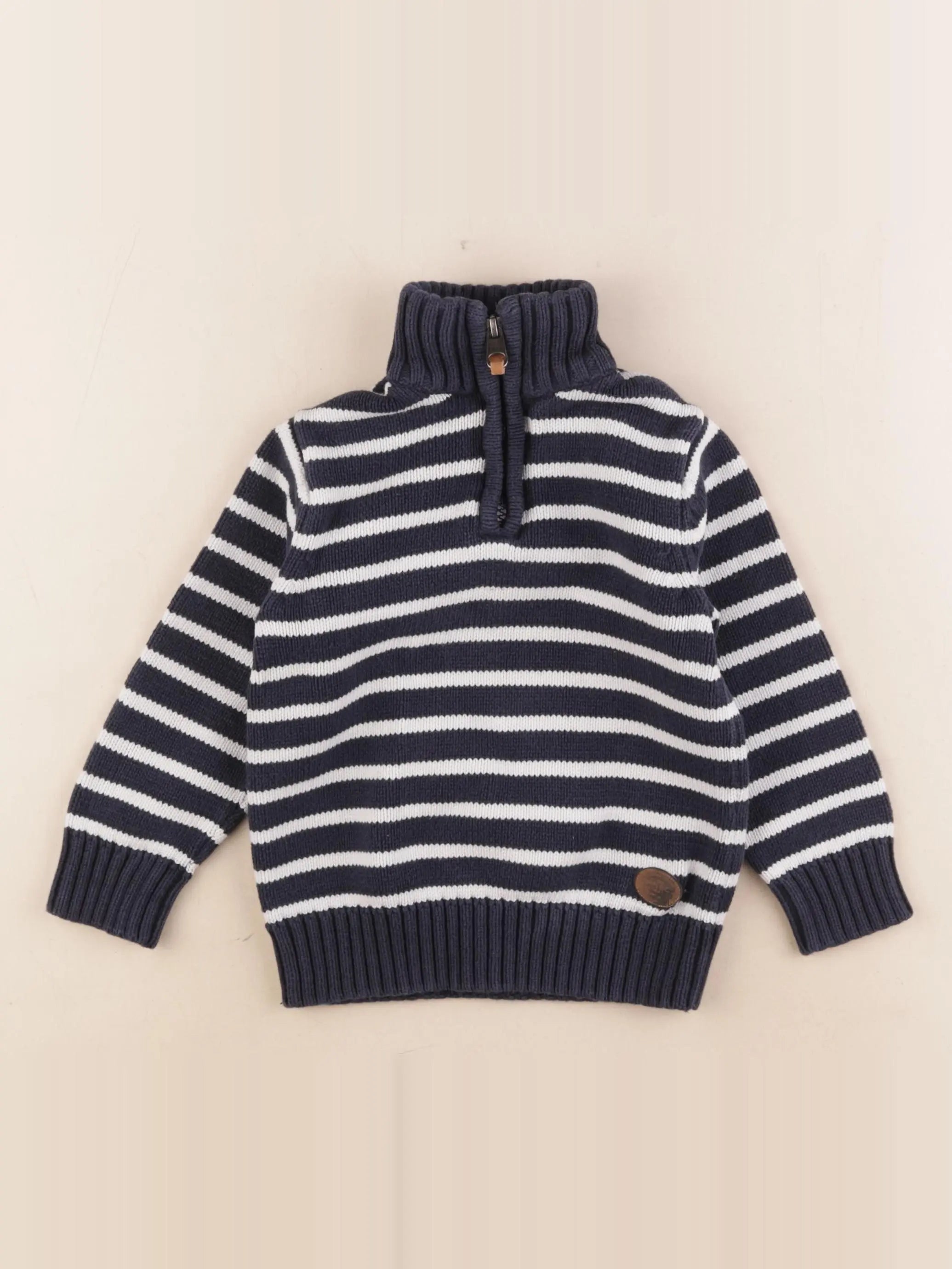 H&M - pull blanc, bleu - 2/4 ans