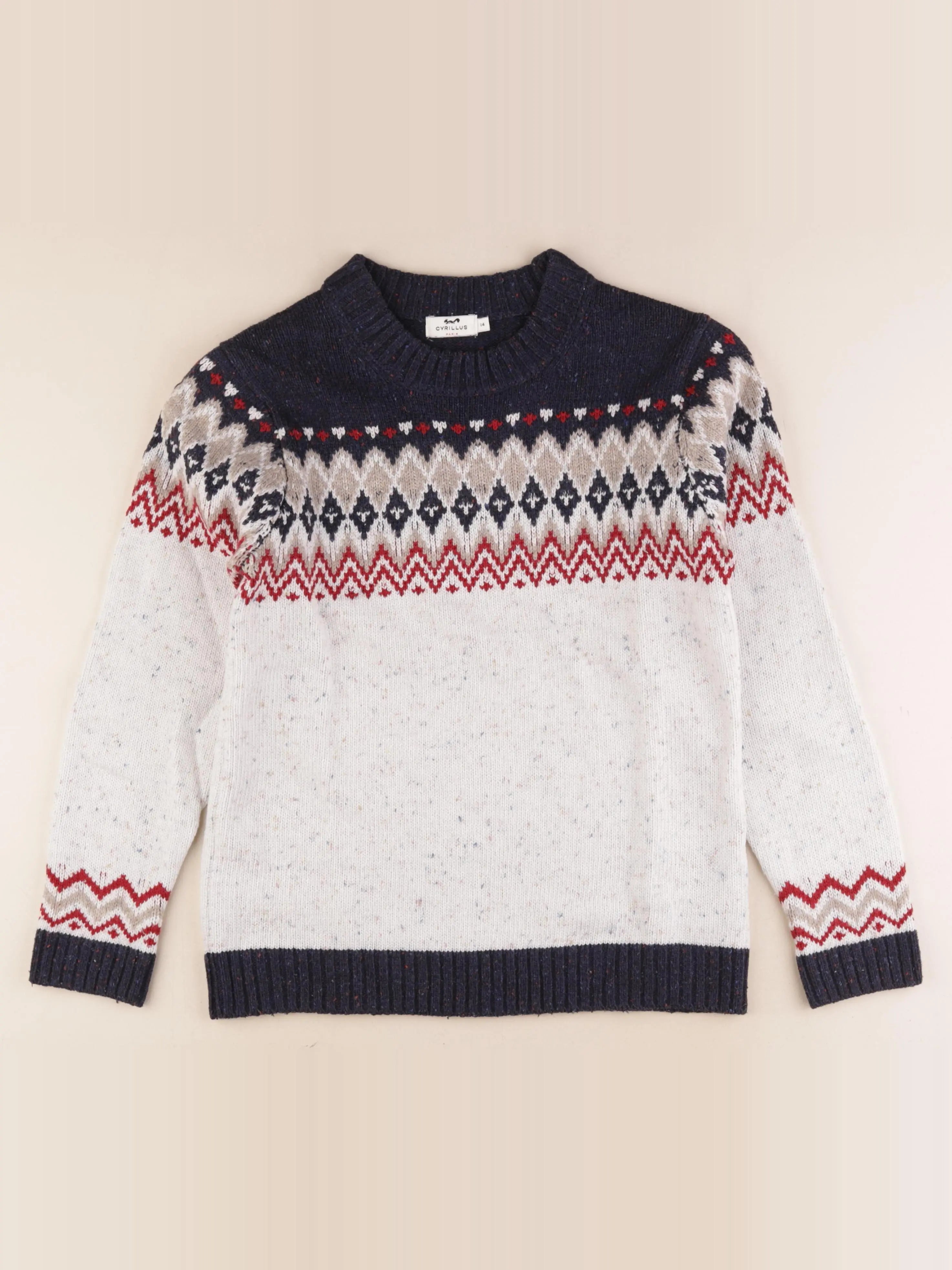Cyrillus - pull bleu, beige - 14 ans