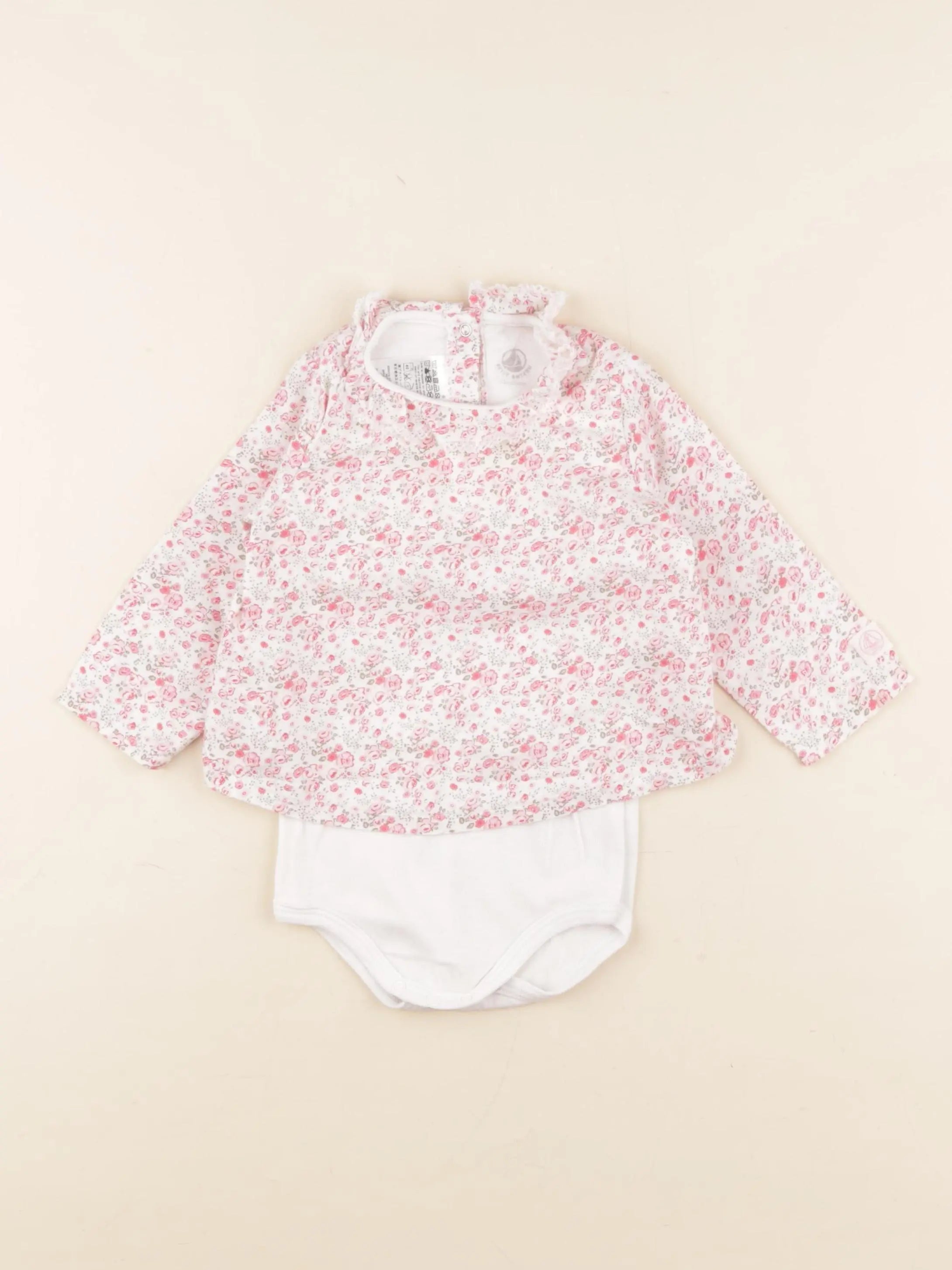 Petit Bateau - body blouse rose - 12 mois