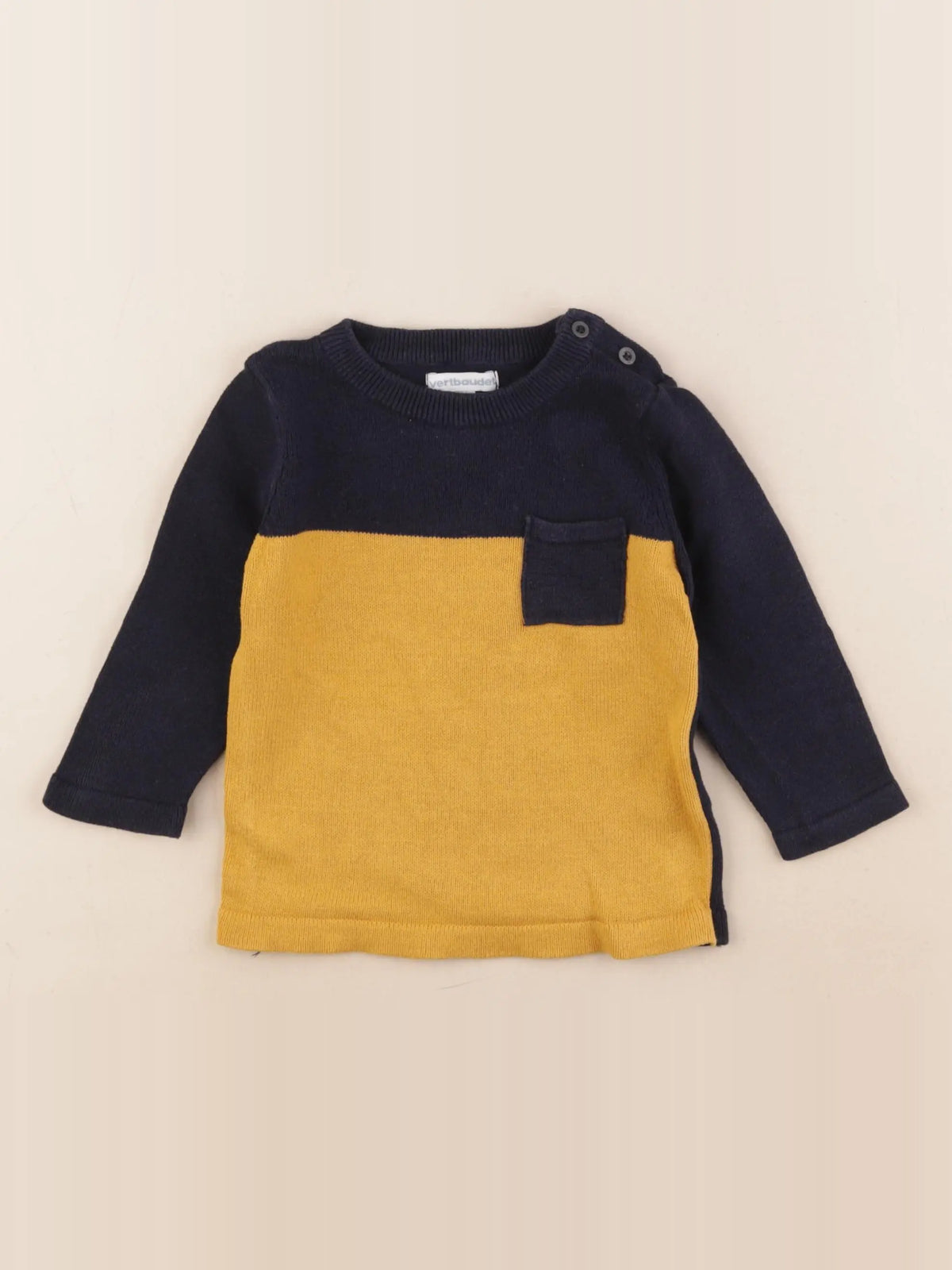 Vertbaudet - pull jaune, bleu - 9 mois