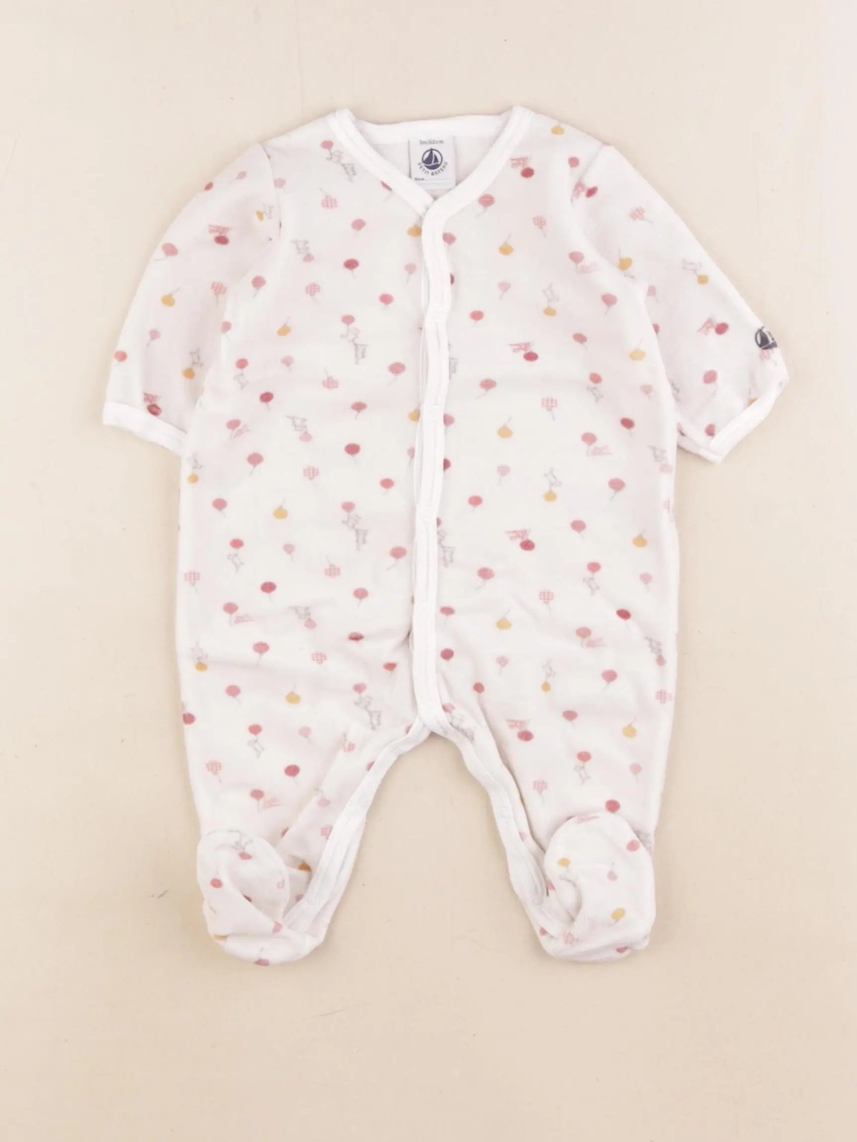 Petit Bateau - pyjama velours blanc, rose - 3 mois