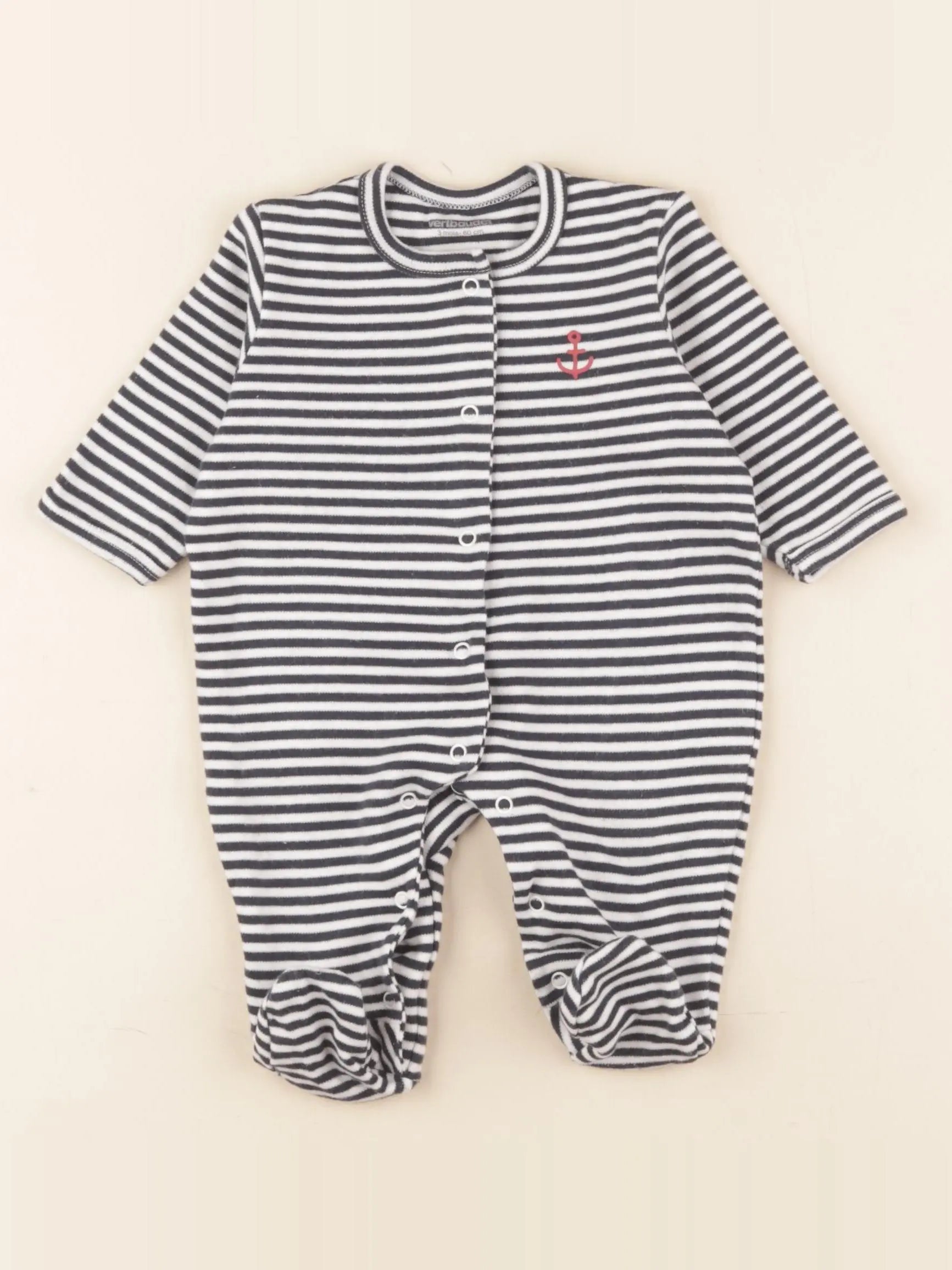 Vertbaudet - pyjama coton bleu, blanc - 3 mois