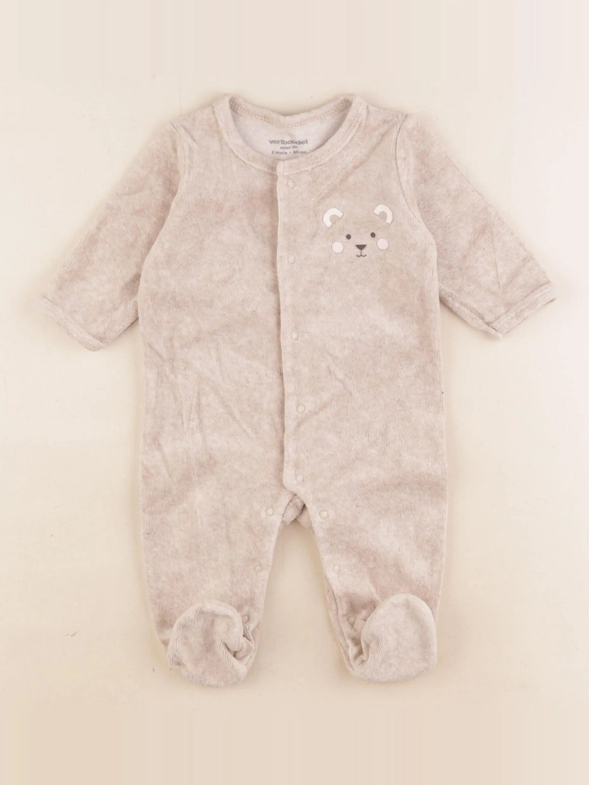 Vertbaudet - pyjama velours beige - 3 mois