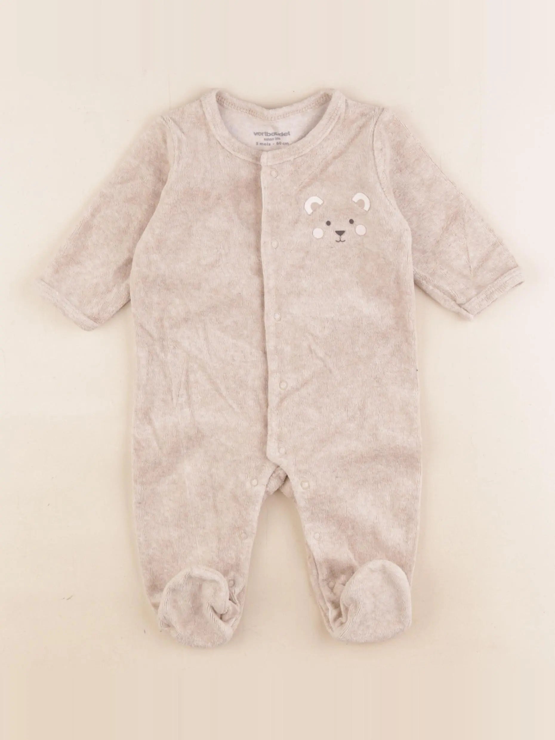 Vertbaudet - pyjama velours beige - 3 mois