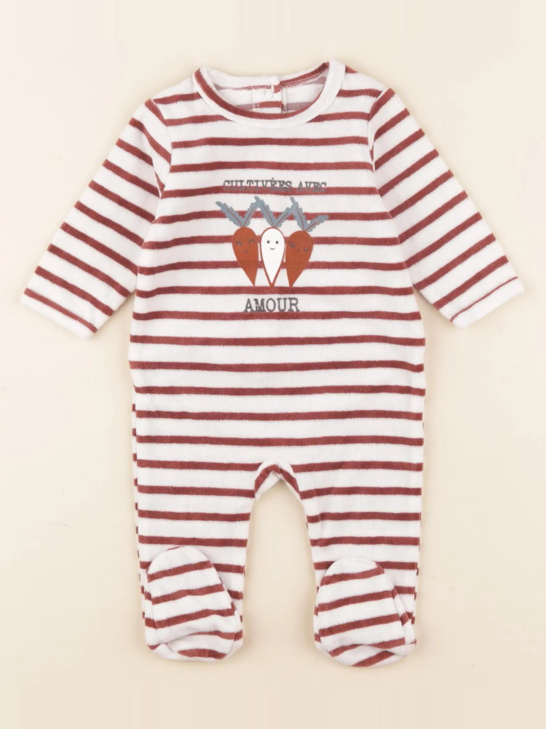 Vertbaudet - pyjama velours marron, blanc - 3 mois