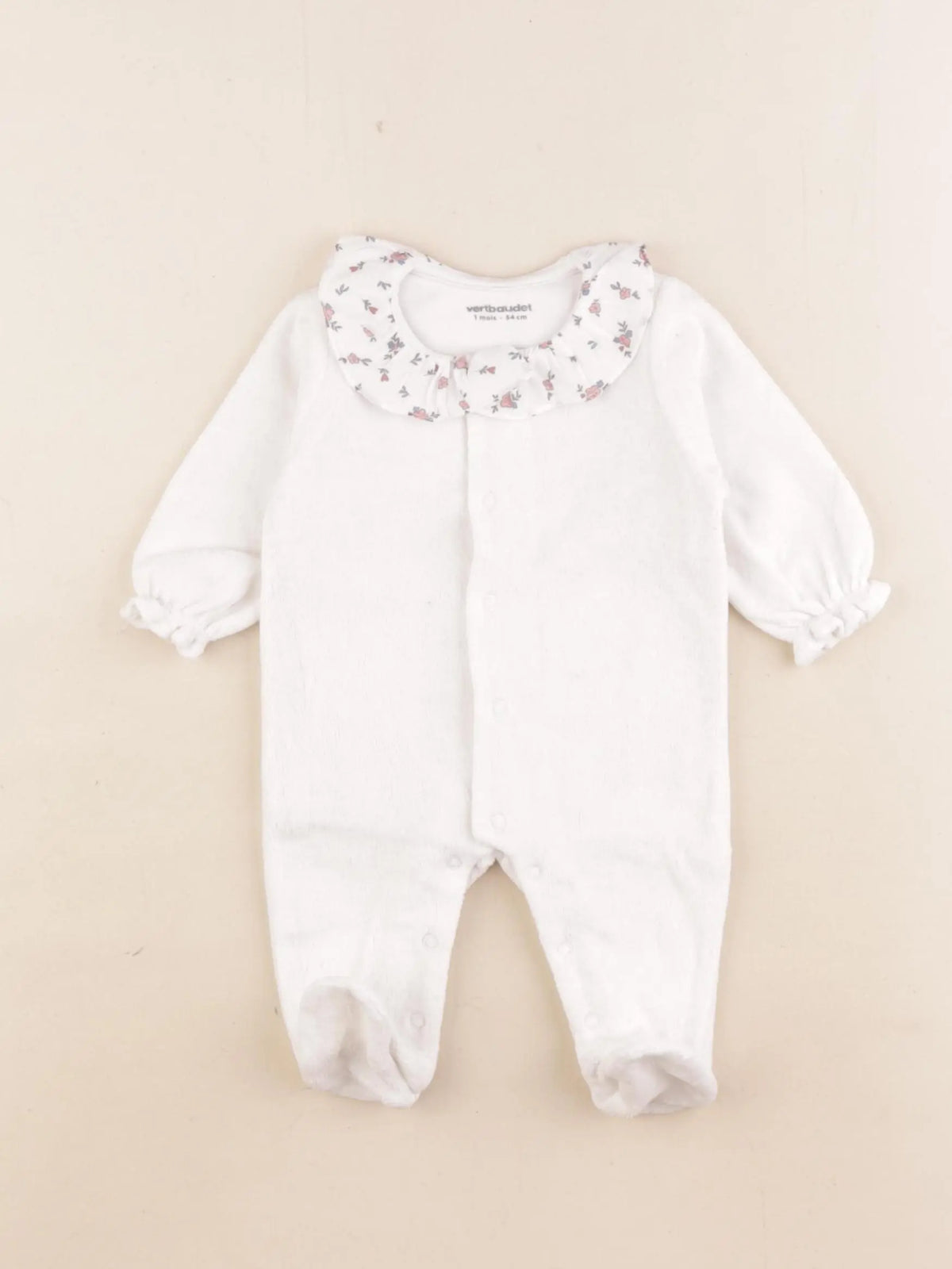 Vertbaudet - pyjama velours blanc - 1 mois