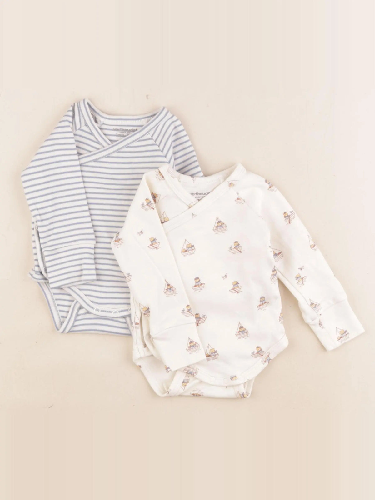 Vertbaudet - lot de 2 bodies en coton bleu, beige - 3 mois