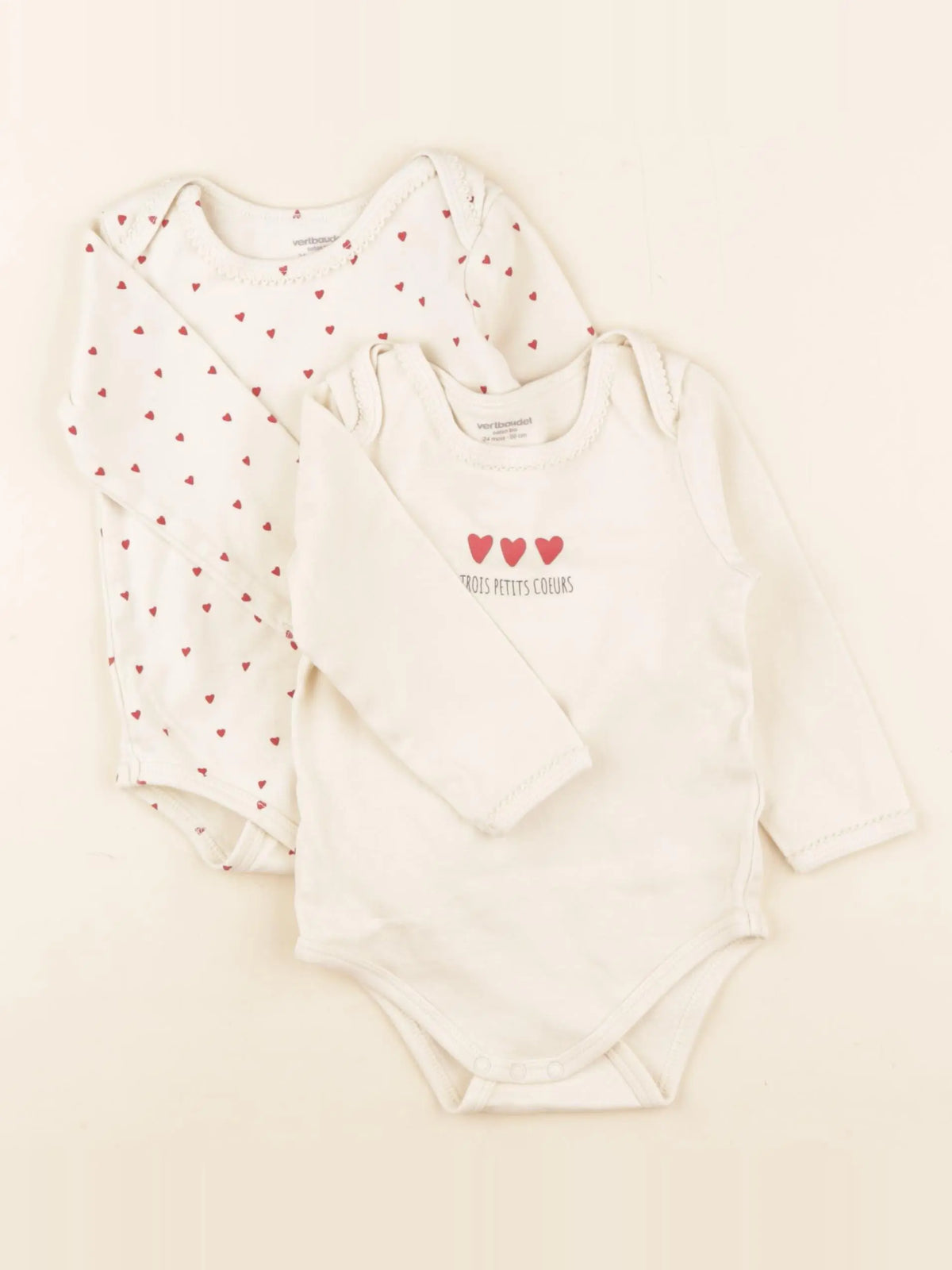 Vertbaudet - lot de 2 bodies en coton beige - 24 mois
