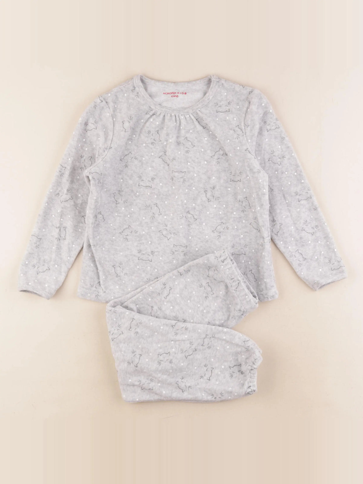 Monoprix - pyjama velours gris - 4 ans