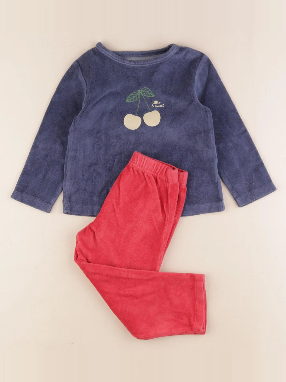 Vertbaudet - pyjama velours rouge, bleu - 3 ans