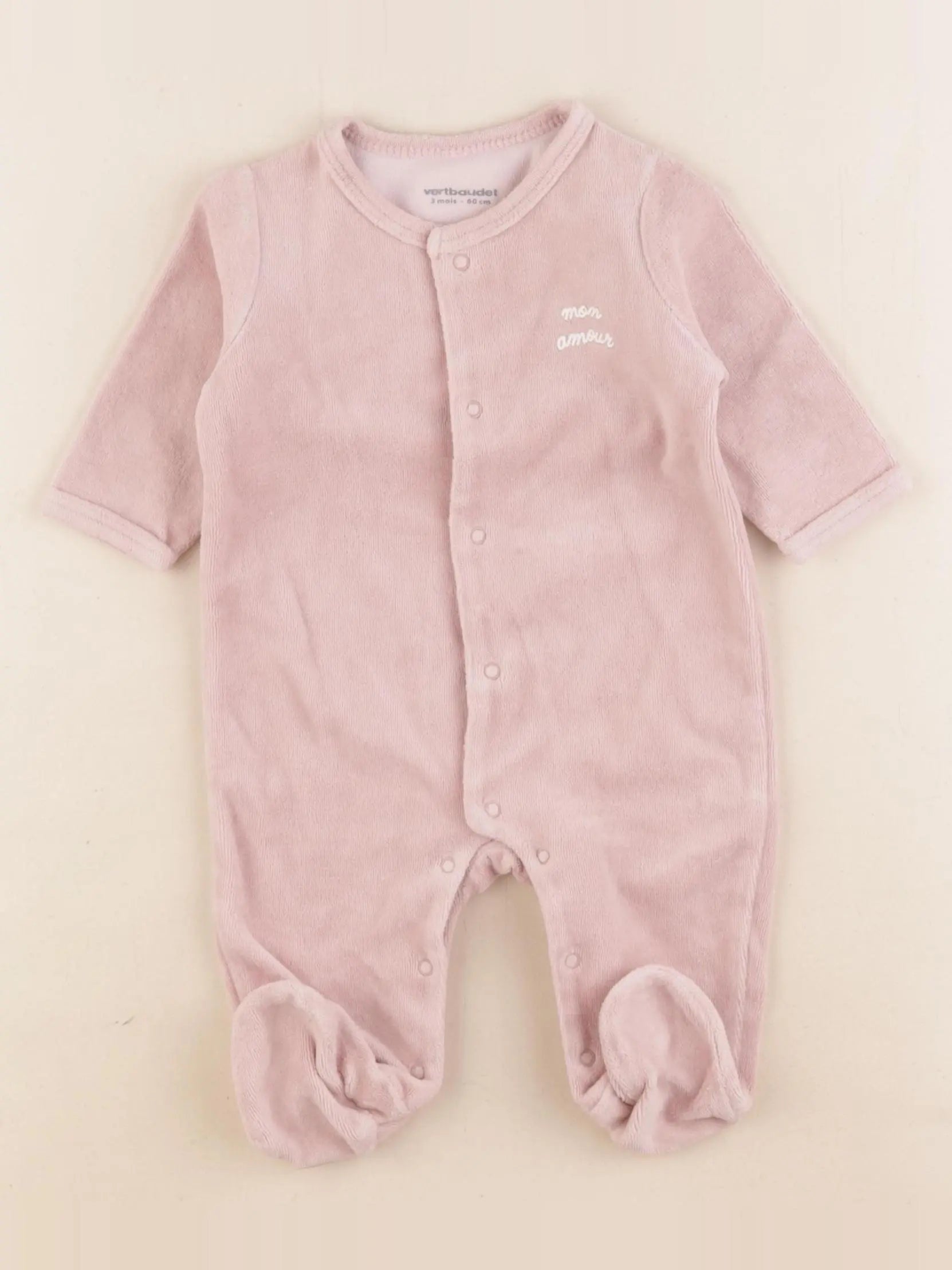 Vertbaudet - pyjama velours rose - 3 mois