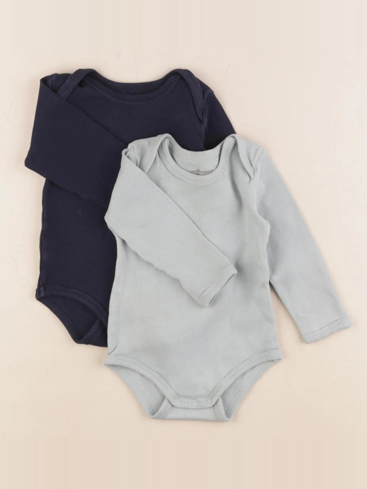Vertbaudet - lot de 2 bodies en coton bleu, vert - 12 mois
