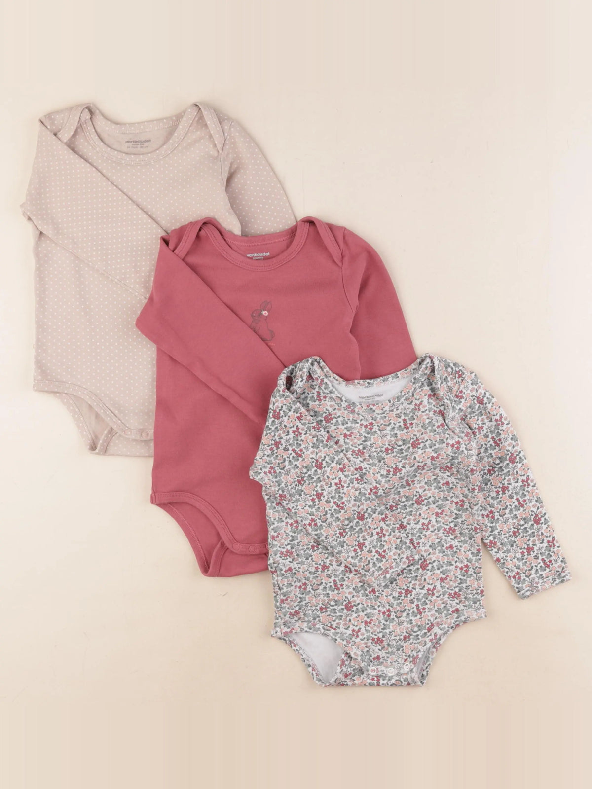 Vertbaudet - lot de 3 bodies en coton multicolore - 24 mois