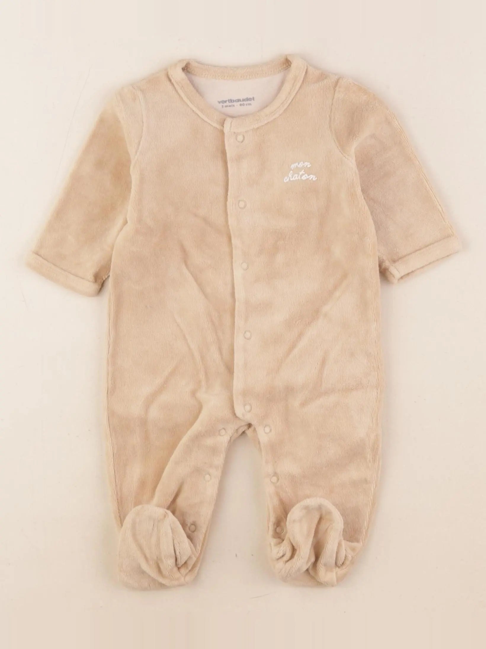 Vertbaudet - pyjama velours marron - 3 mois