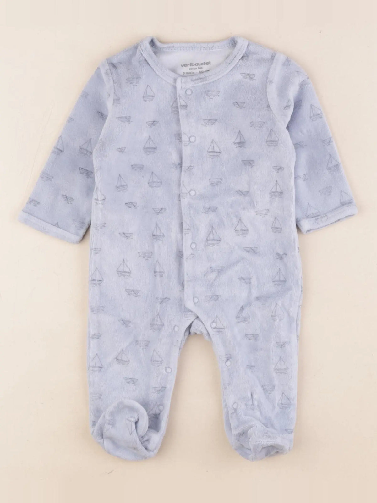 Vertbaudet - pyjama velours bleu - 3 mois
