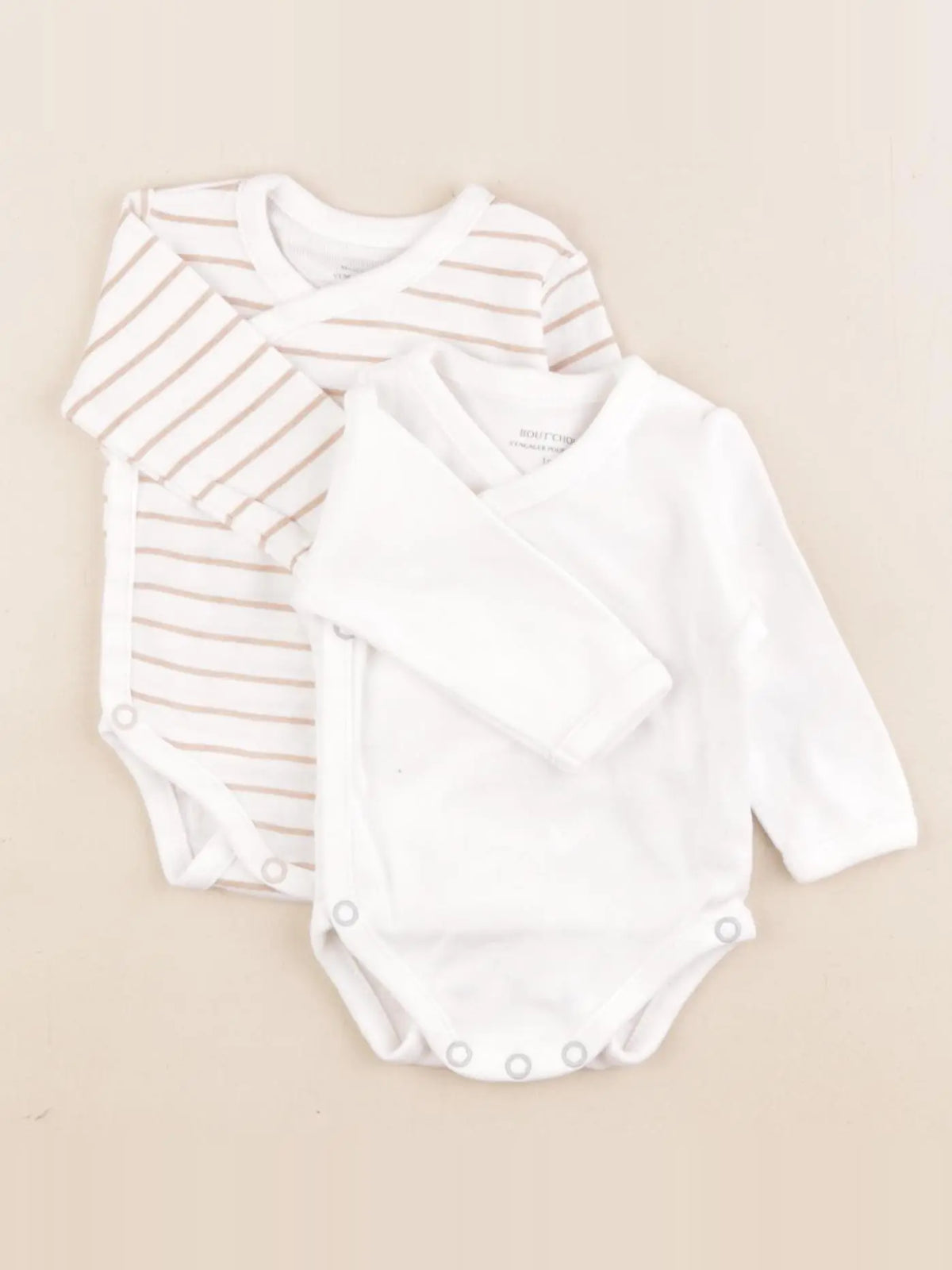Boutchou - lot de 2 bodies en coton beige, blanc - 1 mois