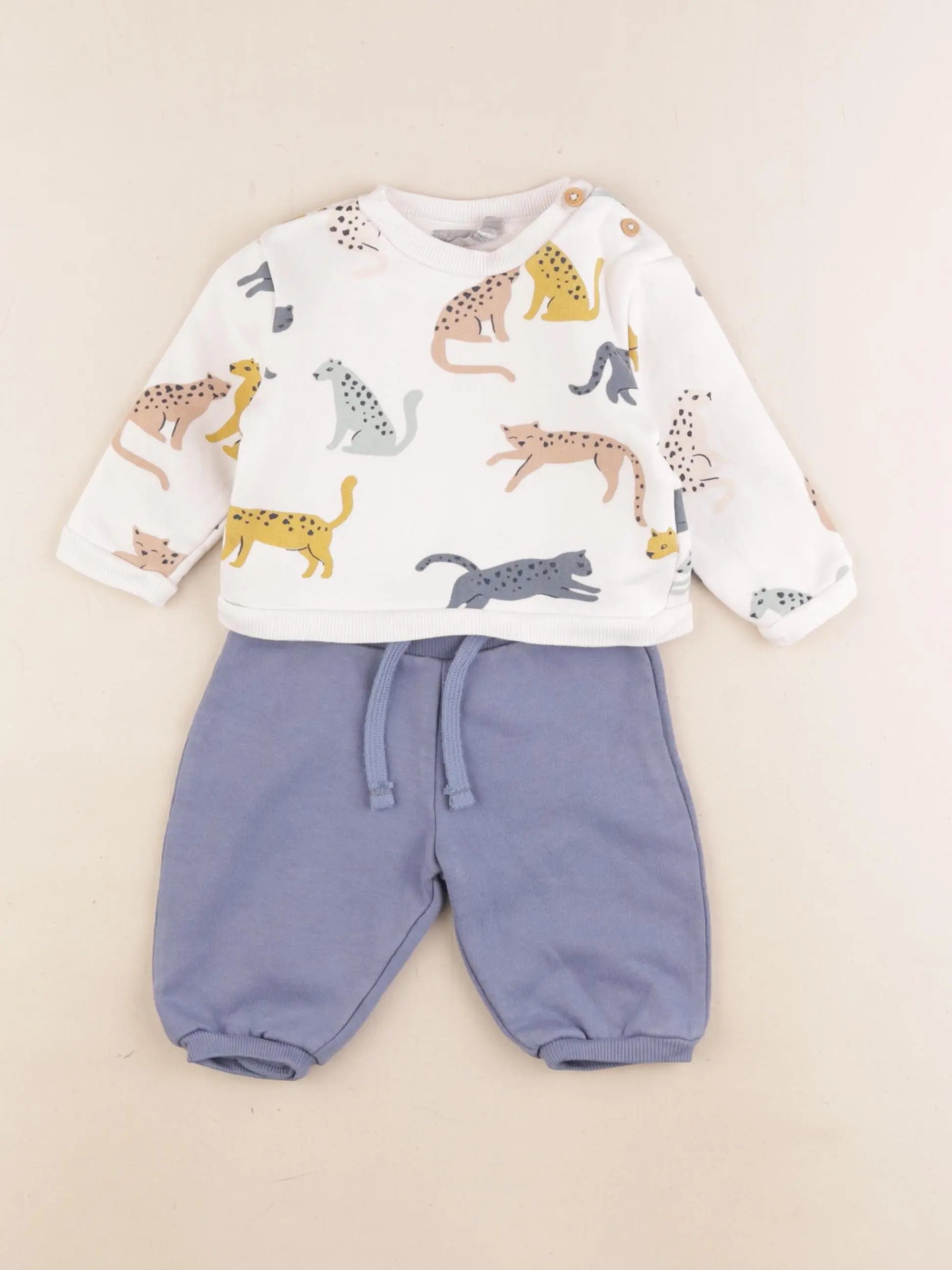 Boutchou - ensemble bleu, beige - 3 mois