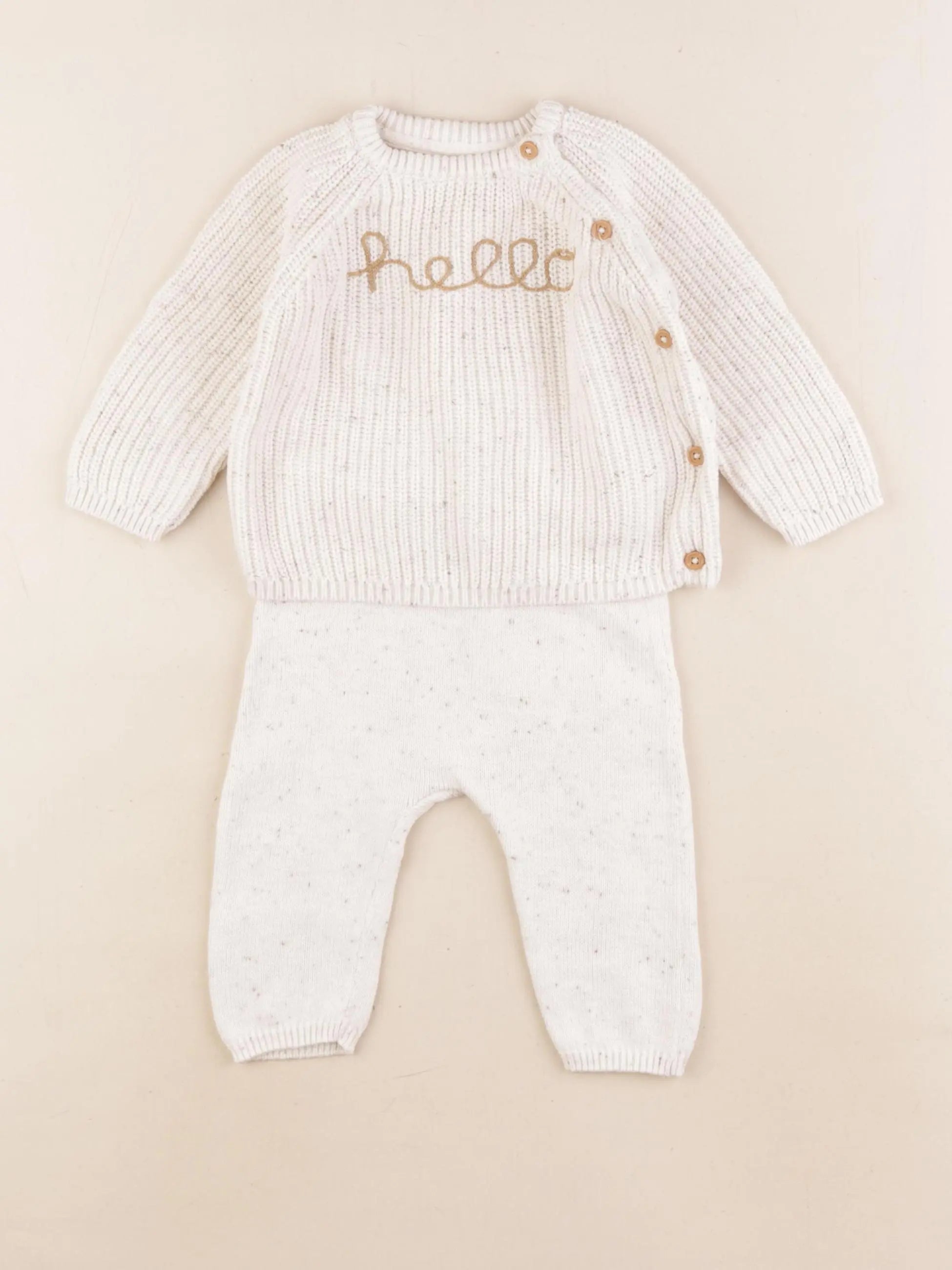 H&M - ensemble coton beige - 2/4 mois