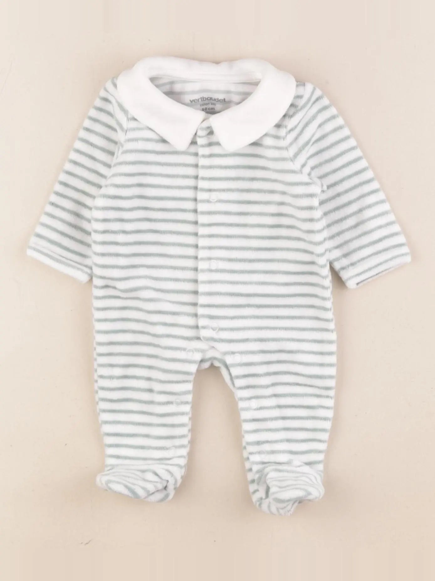 Vertbaudet - pyjama velours blanc, vert - 0 mois