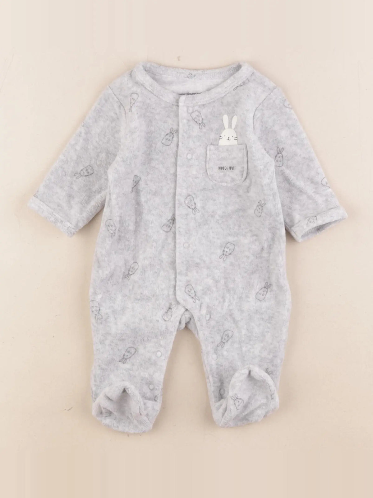 Vertbaudet - pyjama velours gris - 1 mois