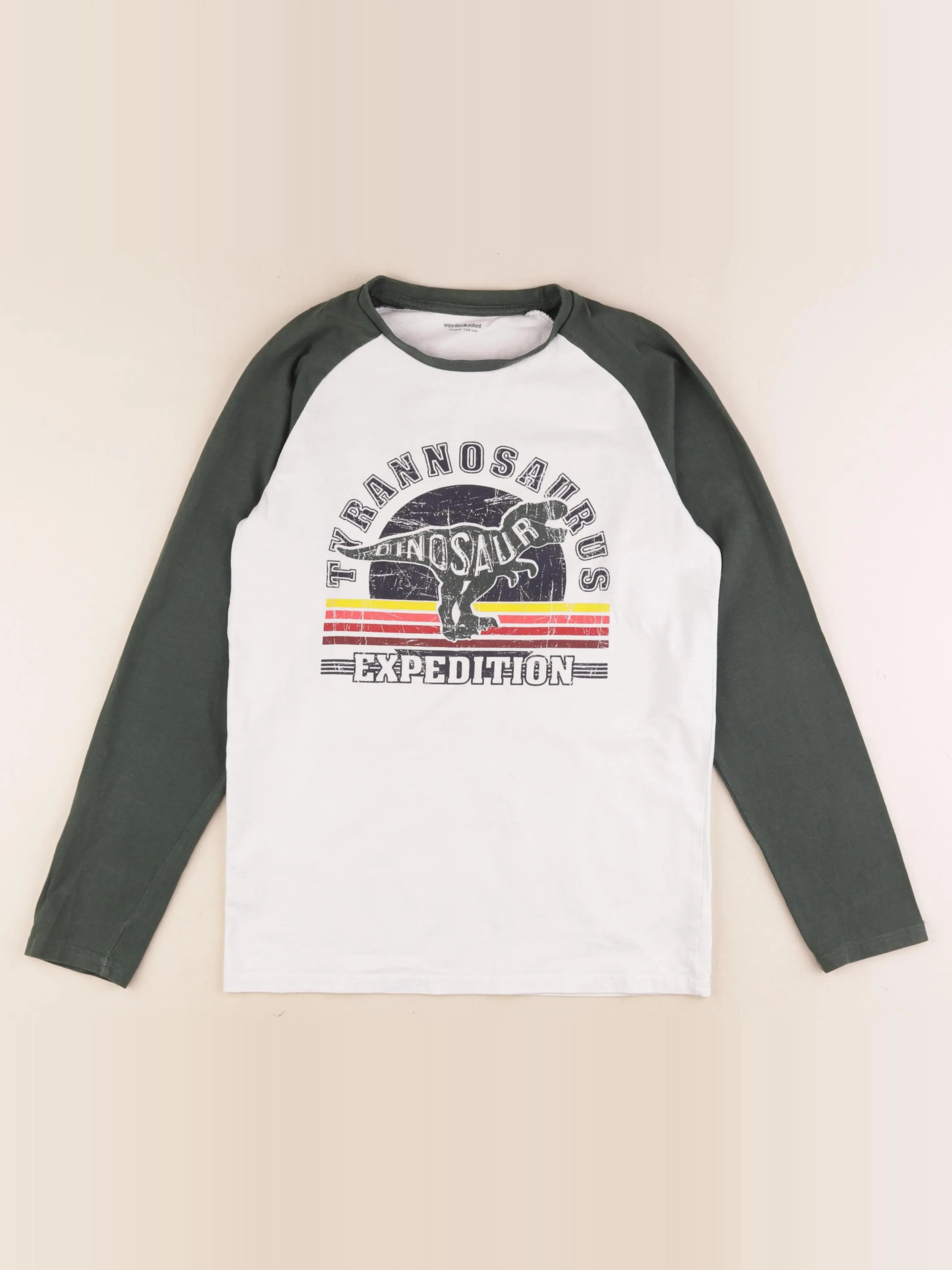 Vertbaudet - tee-shirt vert, beige - 12 ans