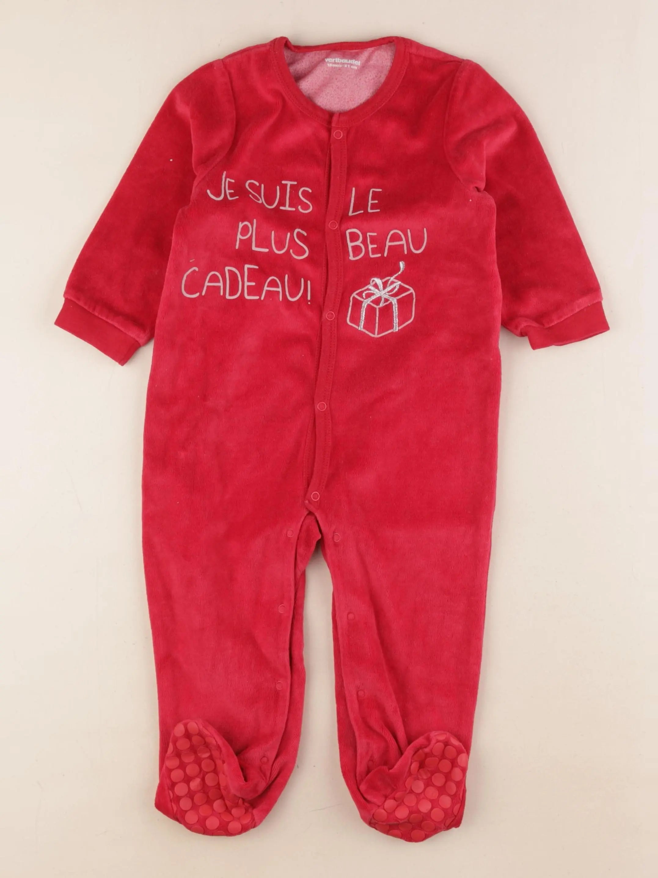 Vertbaudet - pyjama velours rouge, argent - 18 mois
