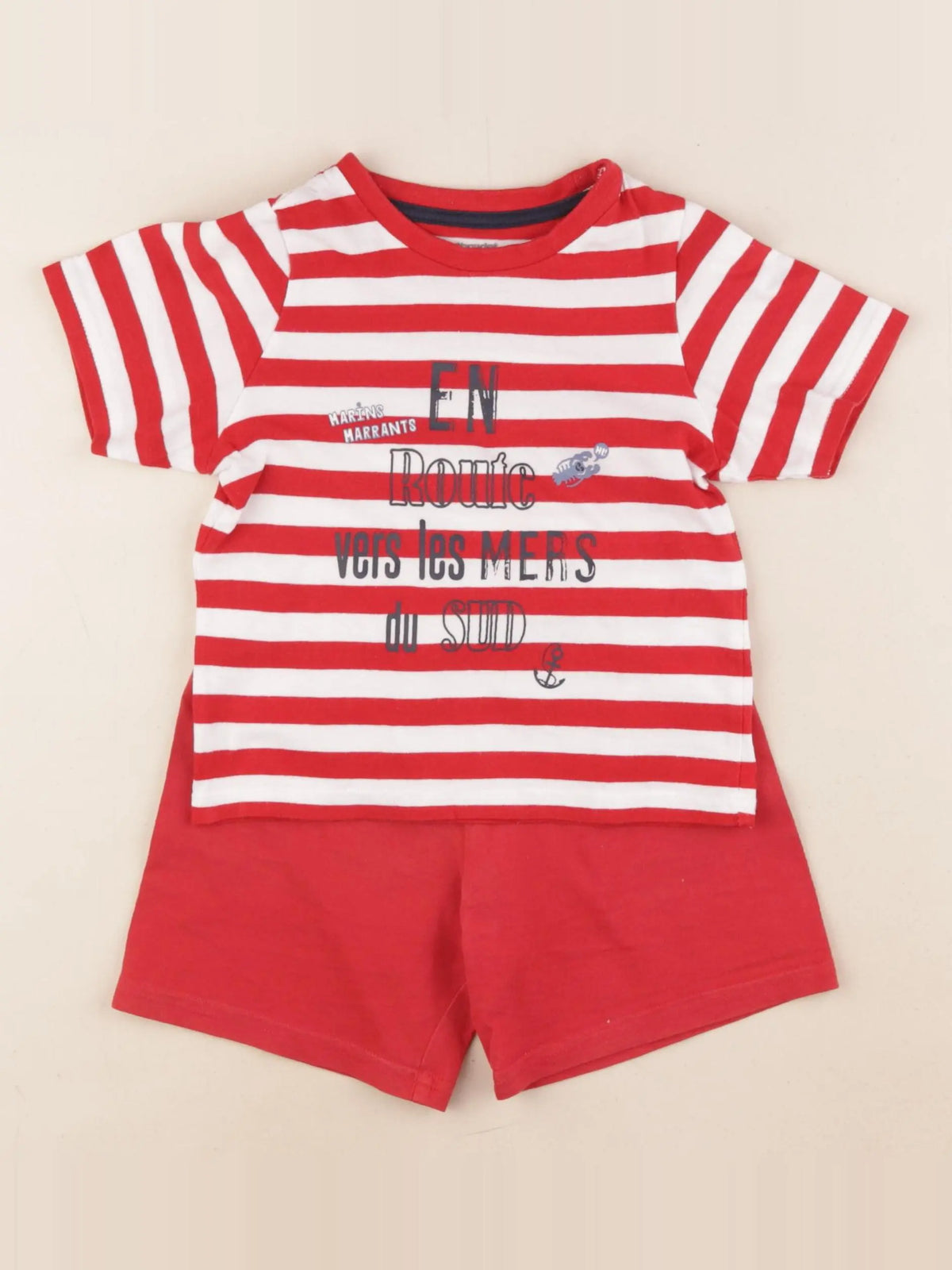 Vertbaudet - pyjama coton blanc, rouge - 3 ans