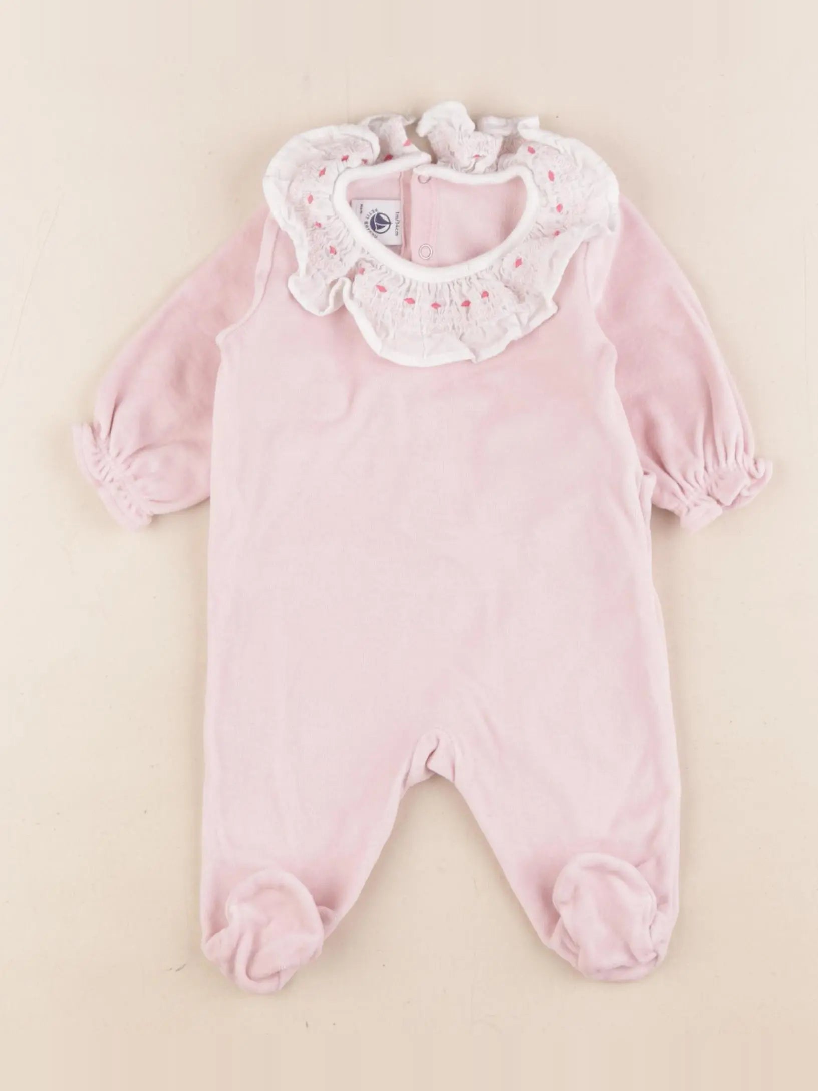 Petit Bateau - pyjama velours rose - 1 mois