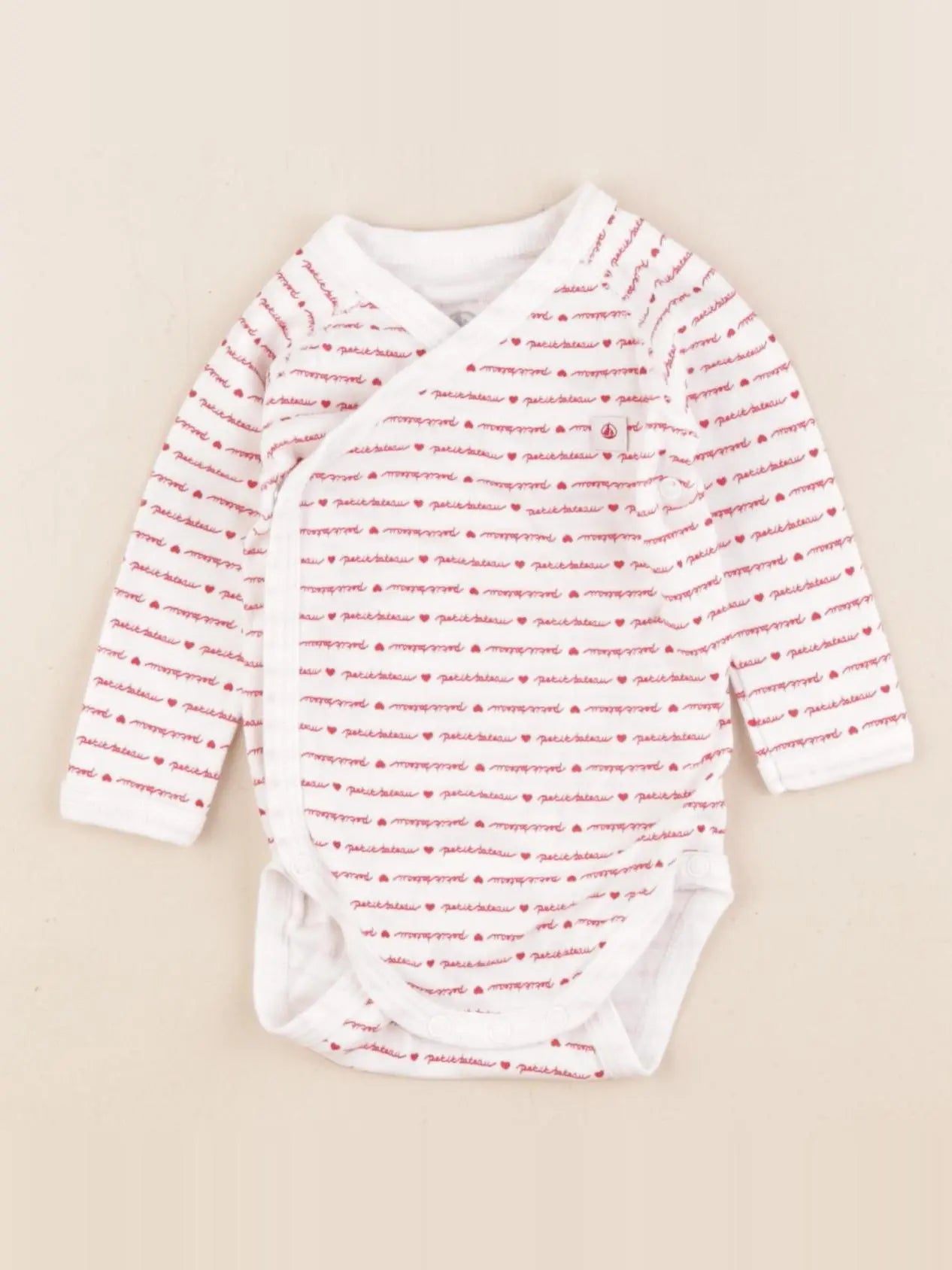 Petit Bateau - body blanc, rouge - 3 mois