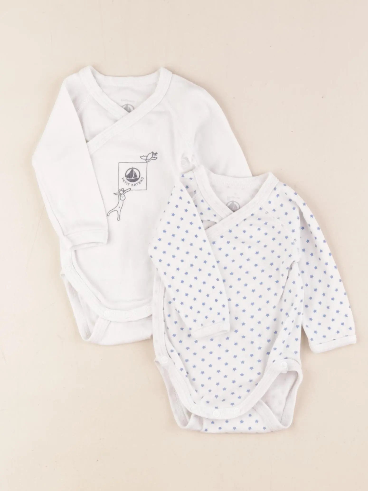 Petit Bateau - body bleu, blanc - 1 mois