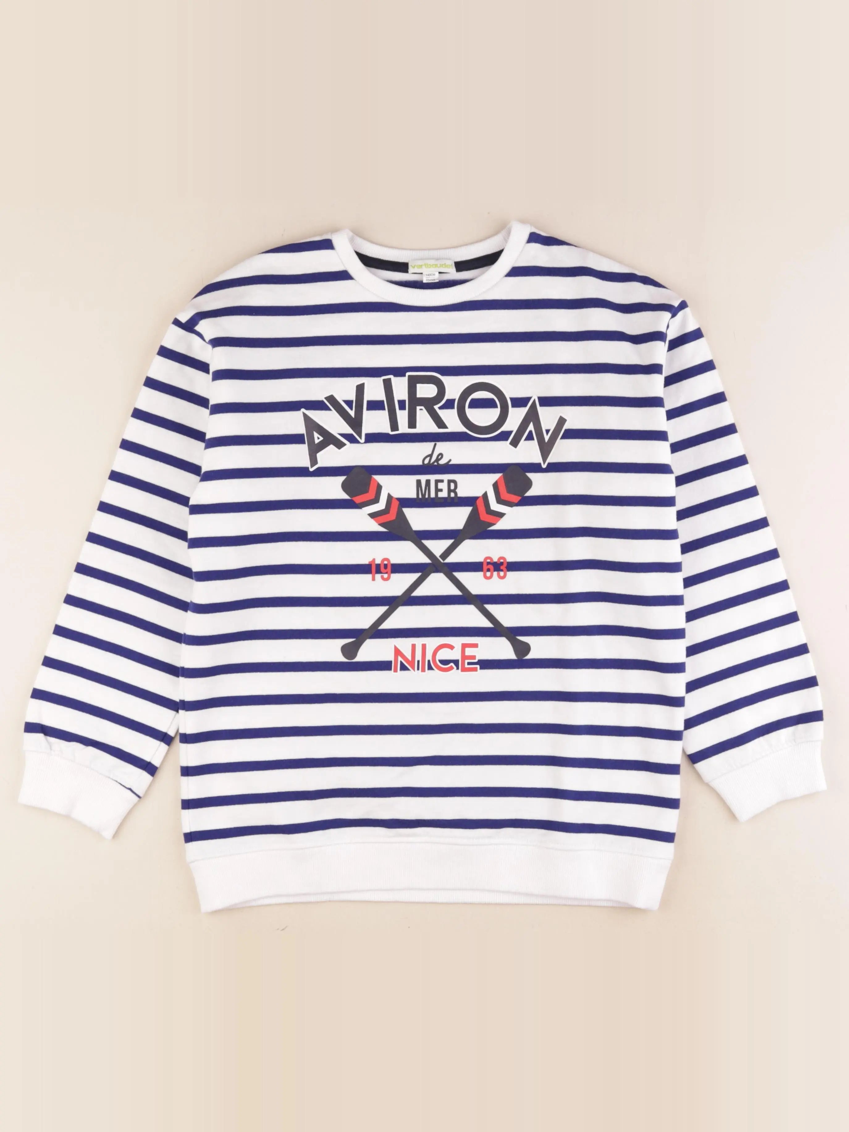 Vertbaudet - sweat blanc, bleu - 10 ans