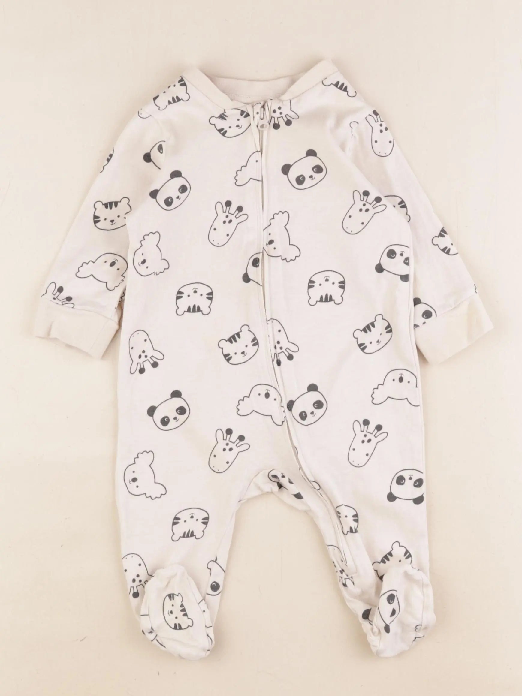 H&M - pyjama coton beige, noir - 2/4 mois