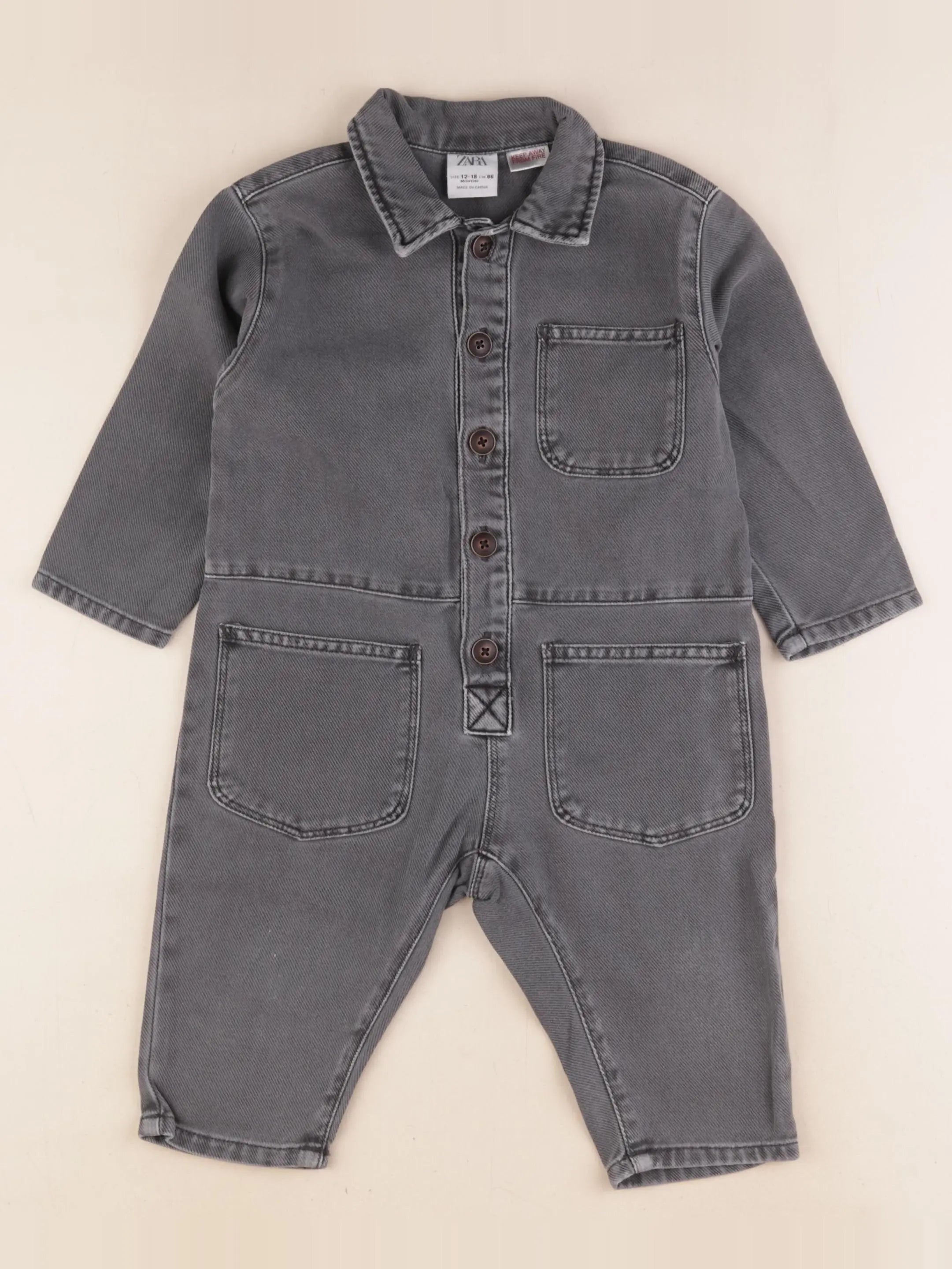 Zara - salopette gris - 12/18 mois