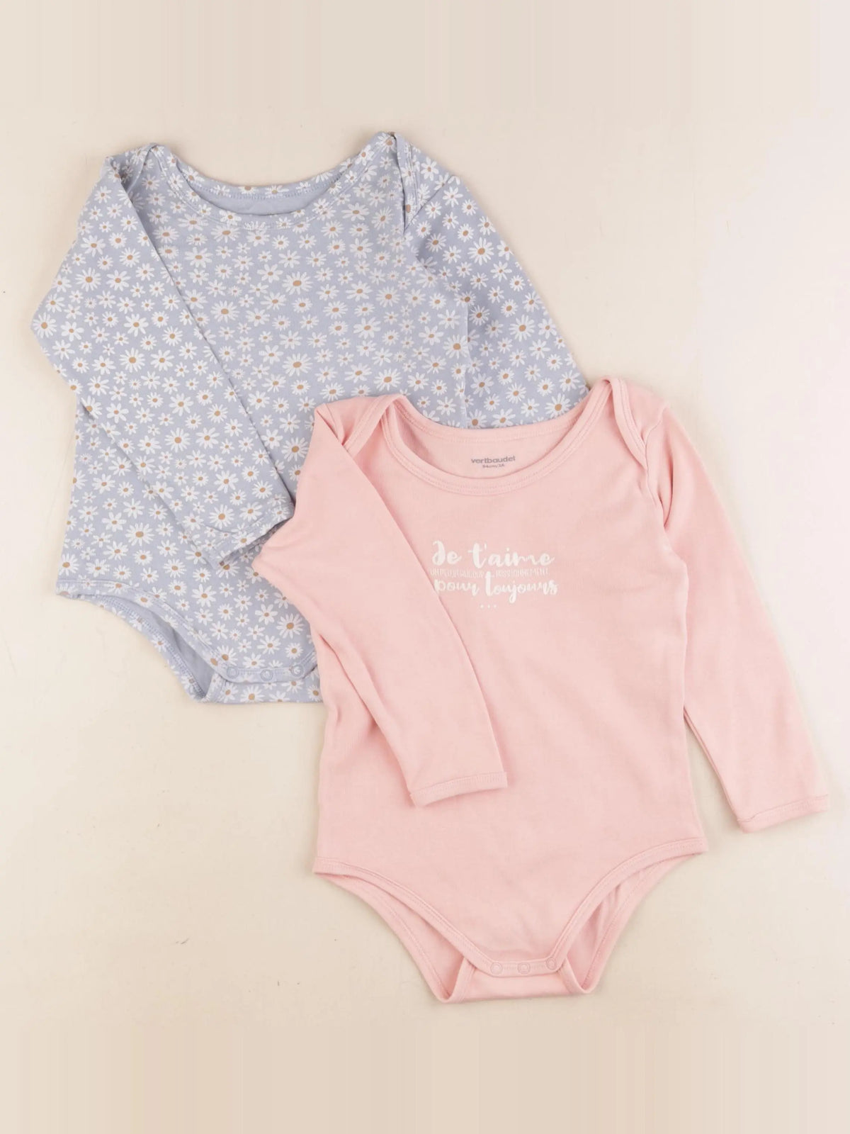 Vertbaudet - lot de 2 bodies en coton multicolore - 3 ans