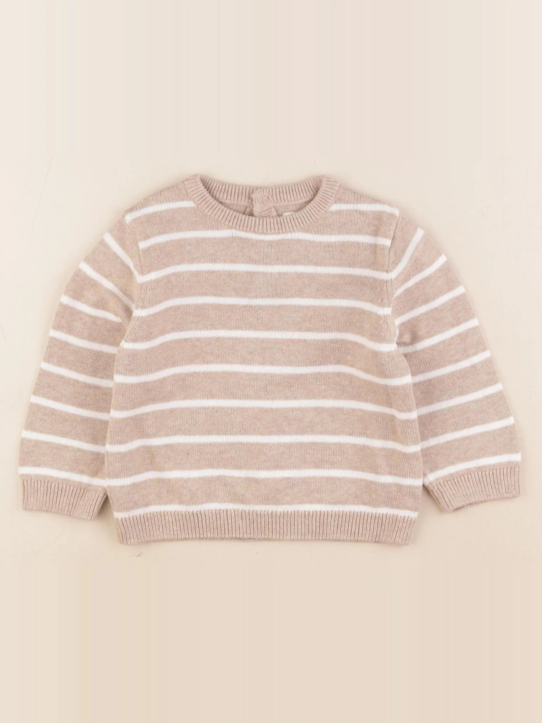 Vertbaudet - pull beige, blanc - 18 mois