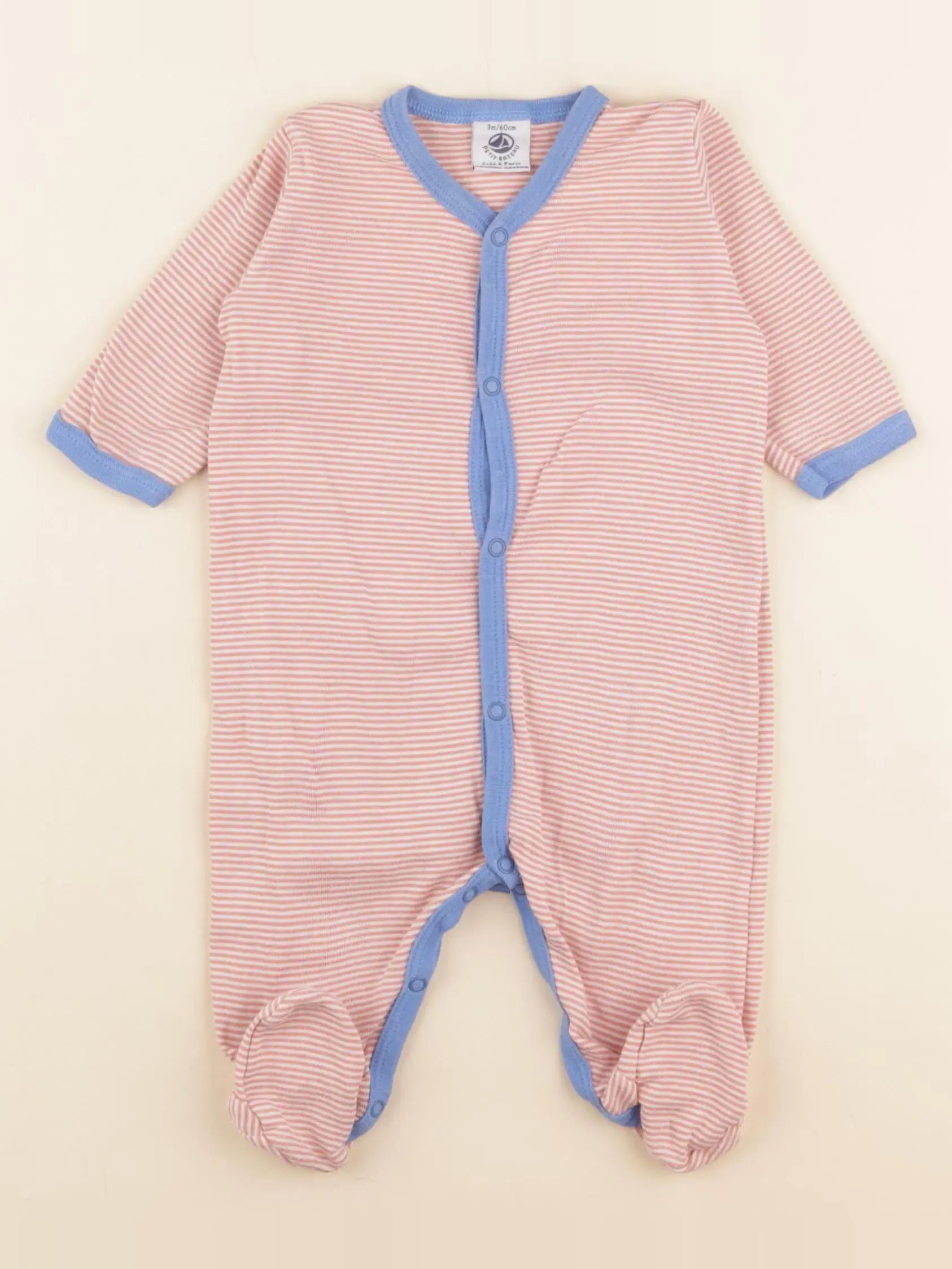 Petit Bateau - pyjama coton bleu, rouge - 3 mois