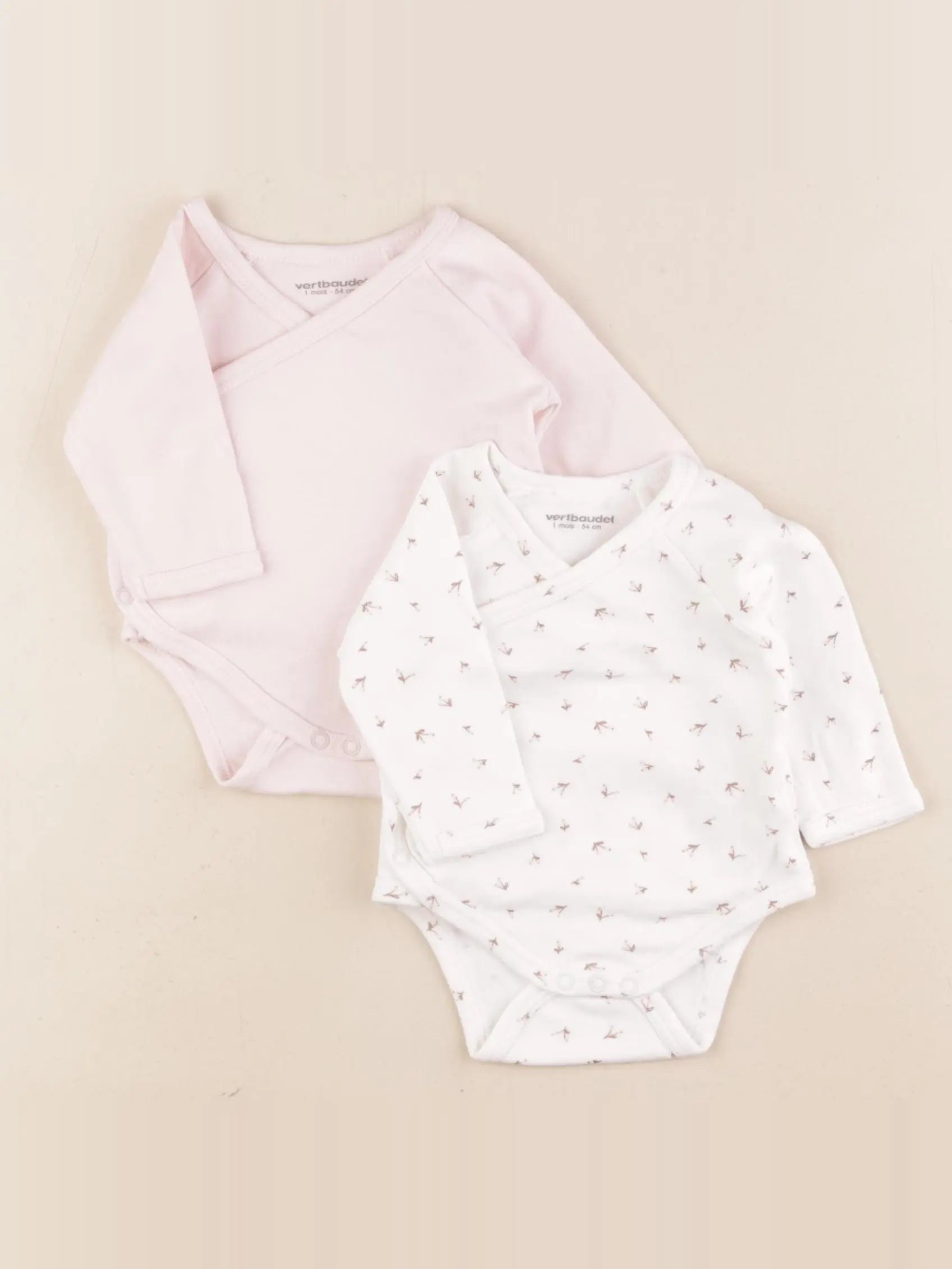 Vertbaudet - lot de 2 bodies en coton blanc, rose - 1 mois