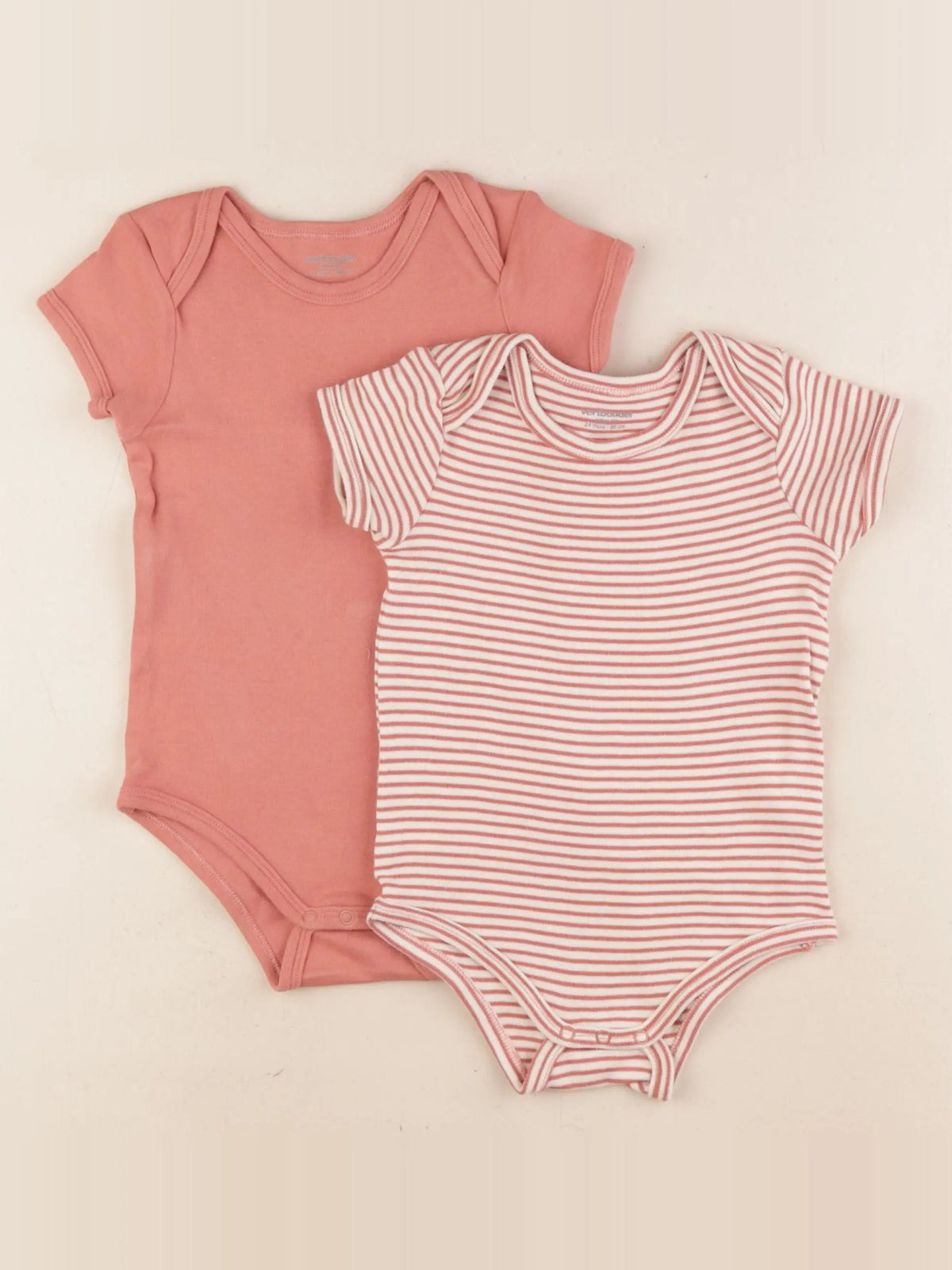 Vertbaudet - lot de 2 bodies en coton beige, marron - 24 mois