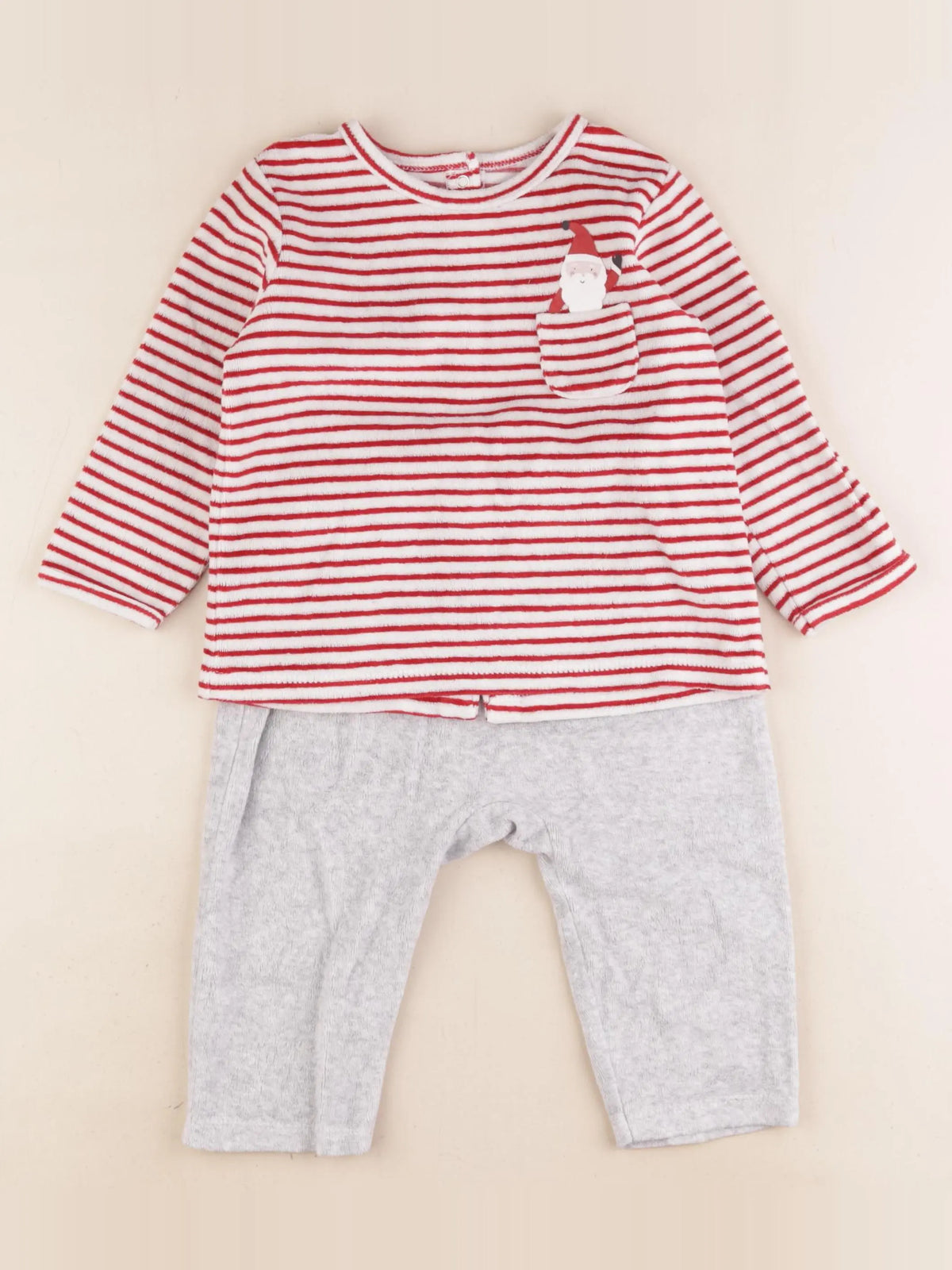 Vertbaudet - pyjama velours gris, rouge - 18 mois