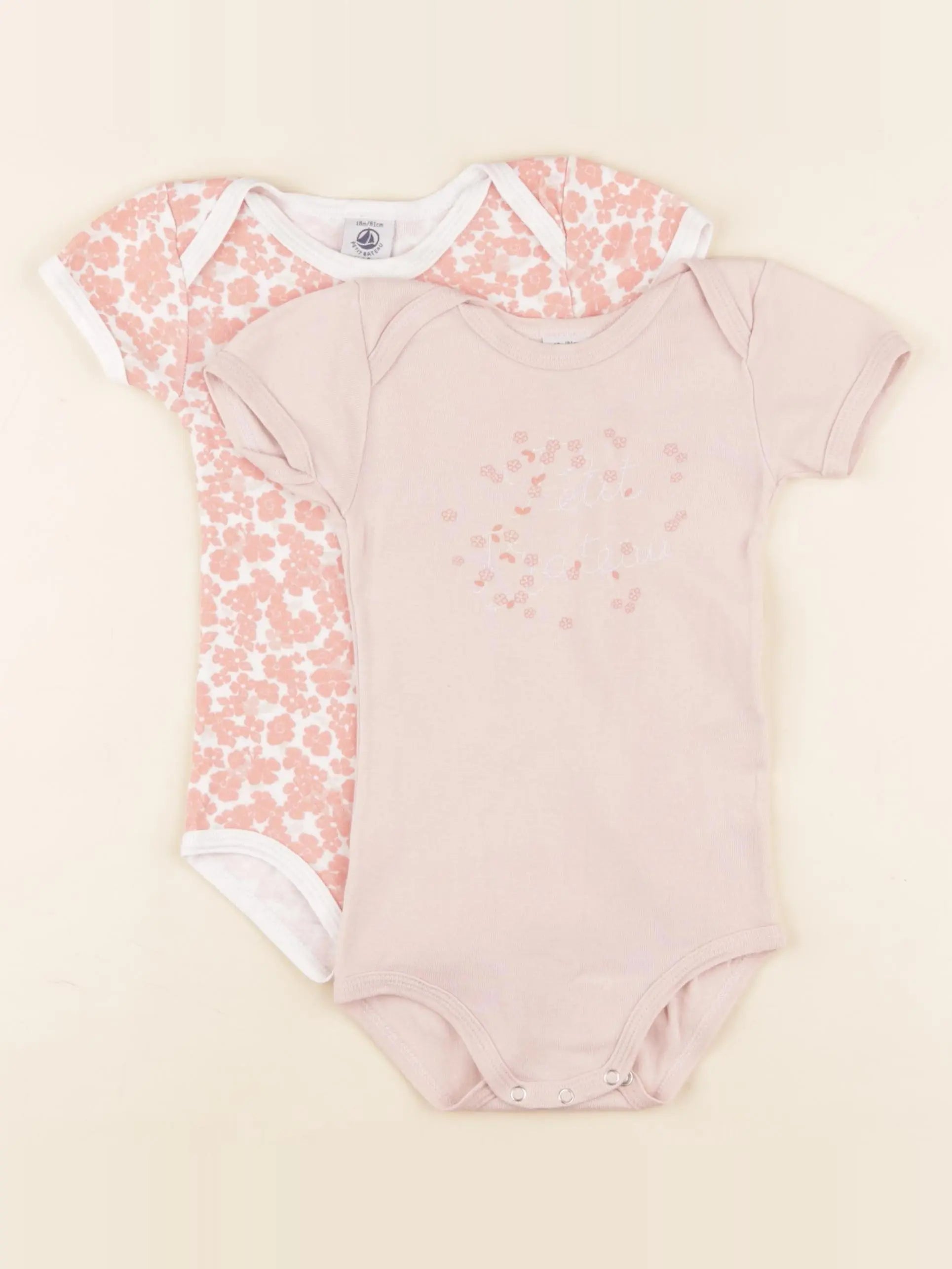 Petit Bateau - lot de 2 bodies en coton rose - 18 mois