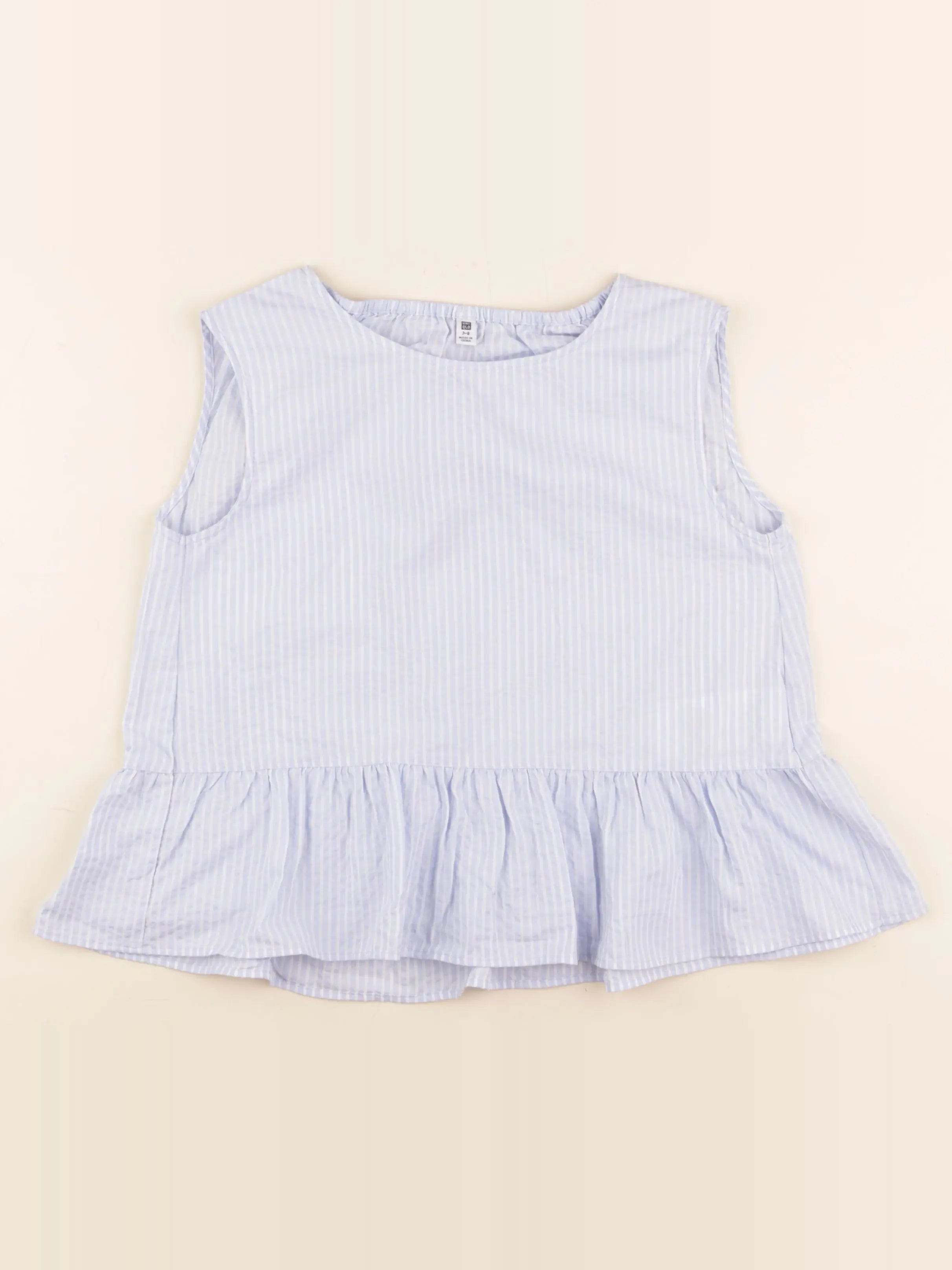 Uniqlo - blouse bleu, blanc - 7/8 ans