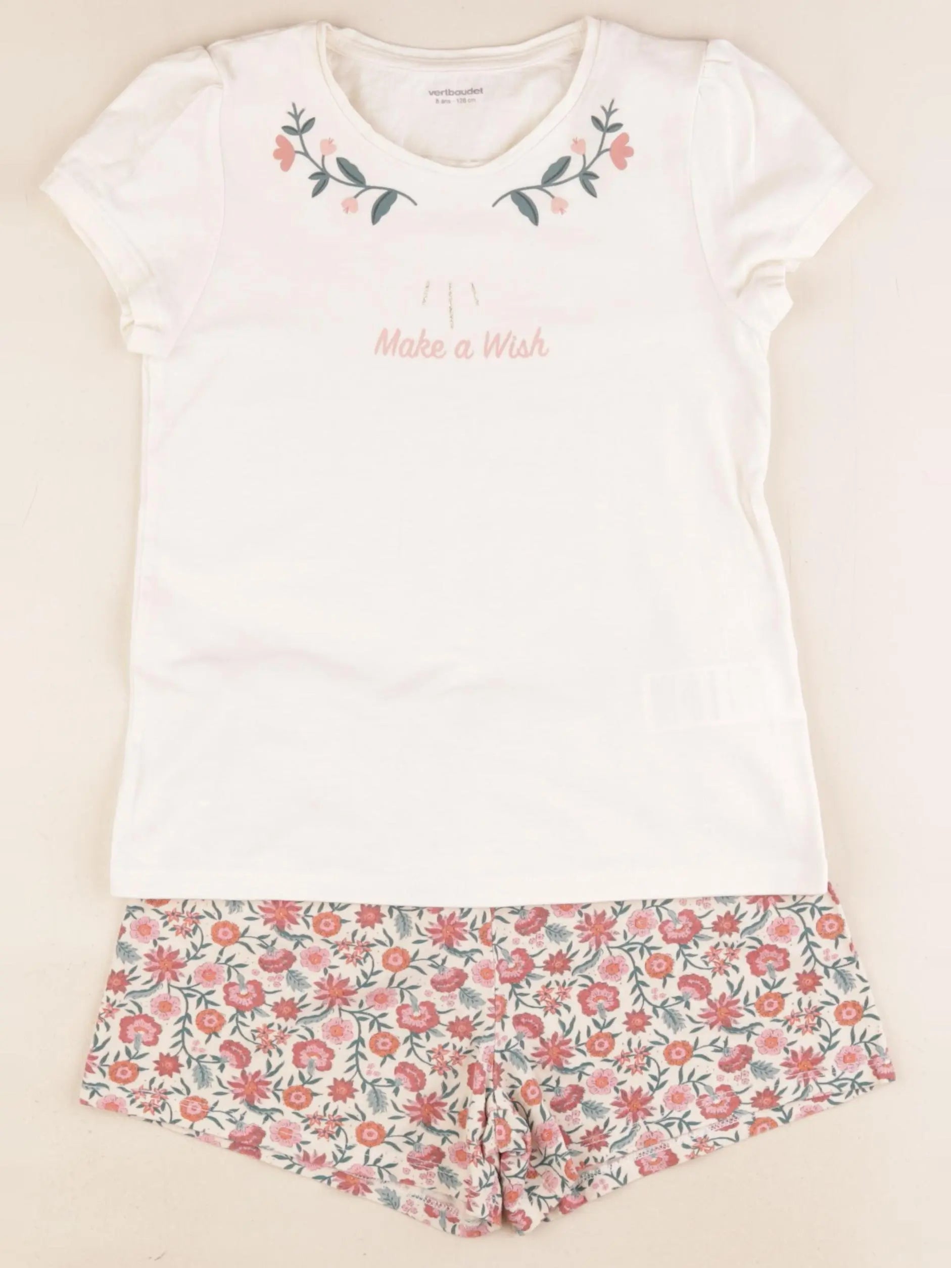Vertbaudet - pyjama coton beige, rose - 8 ans