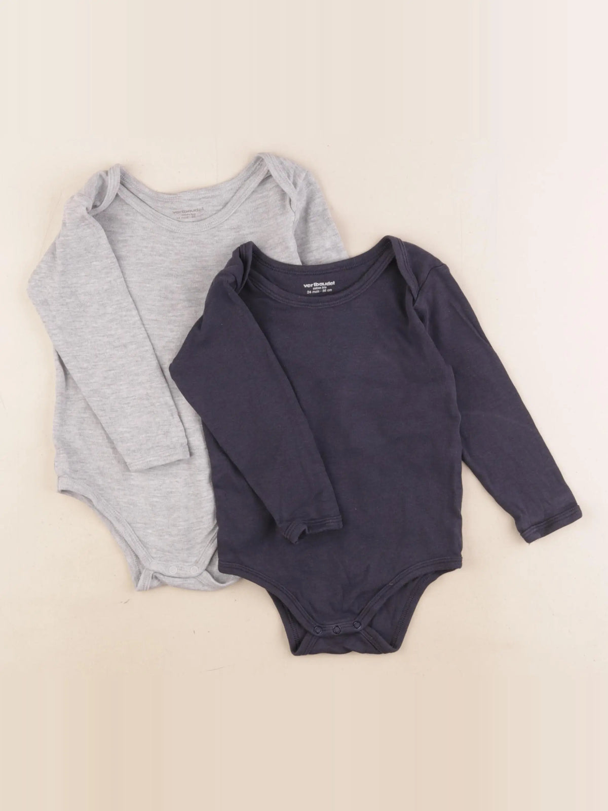 Vertbaudet - lot de 2 bodies en coton bleu, gris - 24 mois