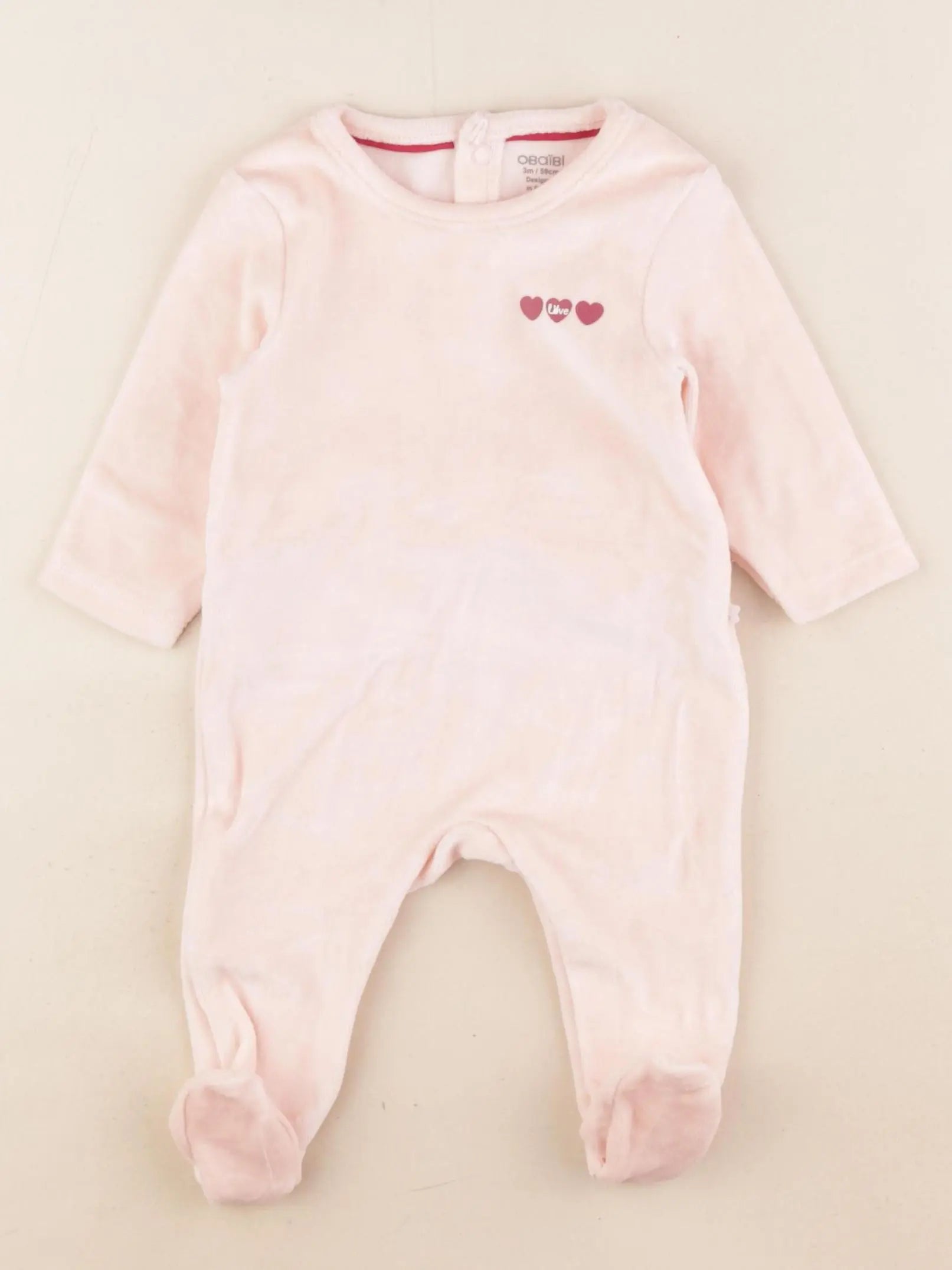 Obaïbi - pyjama velours rose - 3 mois