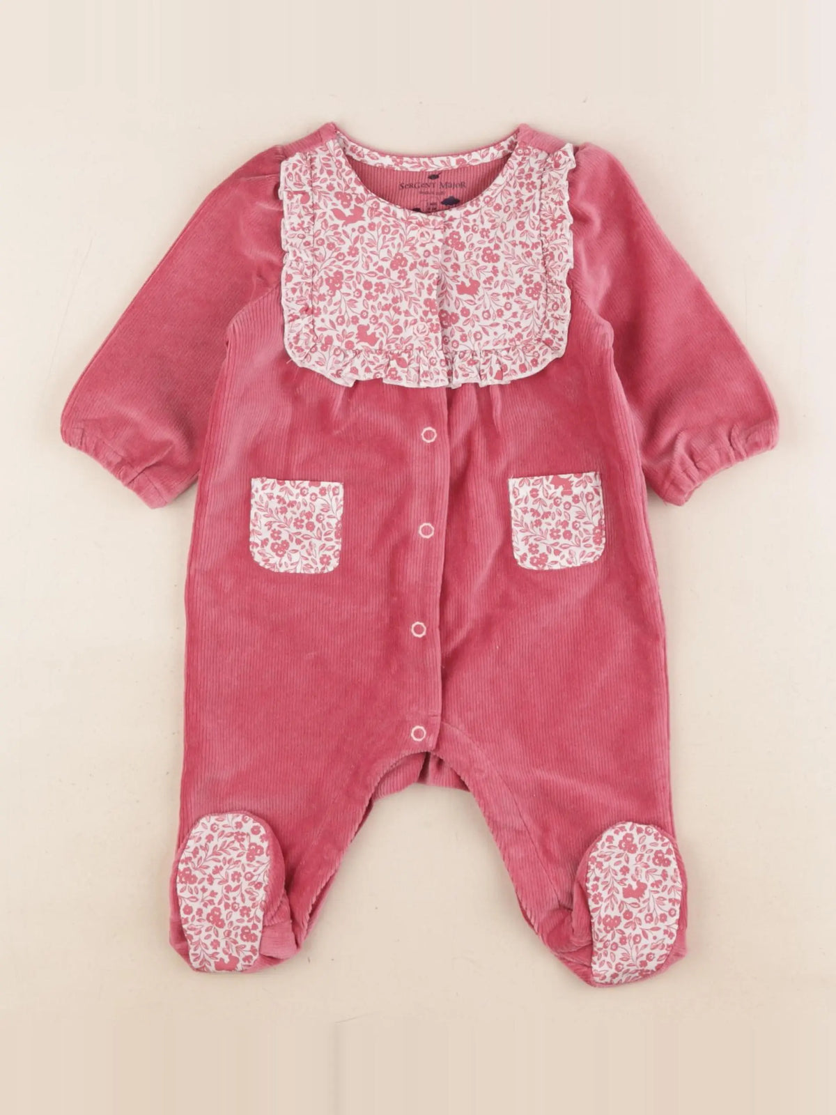 Sergent Major - pyjama velours rose - 3 mois