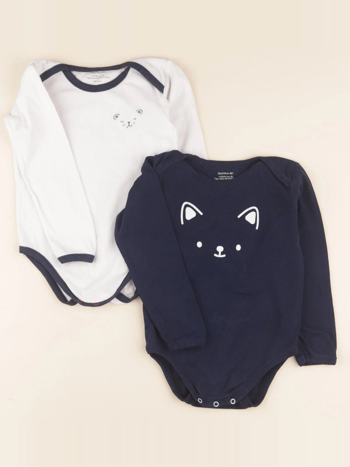 Boutchou - lot de 2 bodies en coton bleu, blanc - 36 mois