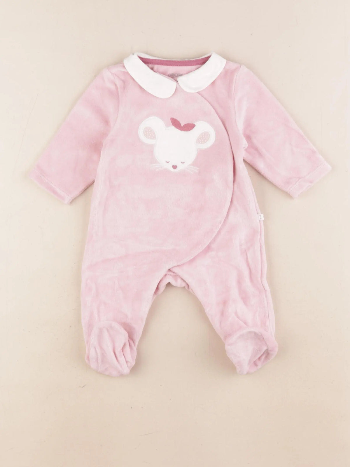 Obaïbi - pyjama velours rose - 1 mois