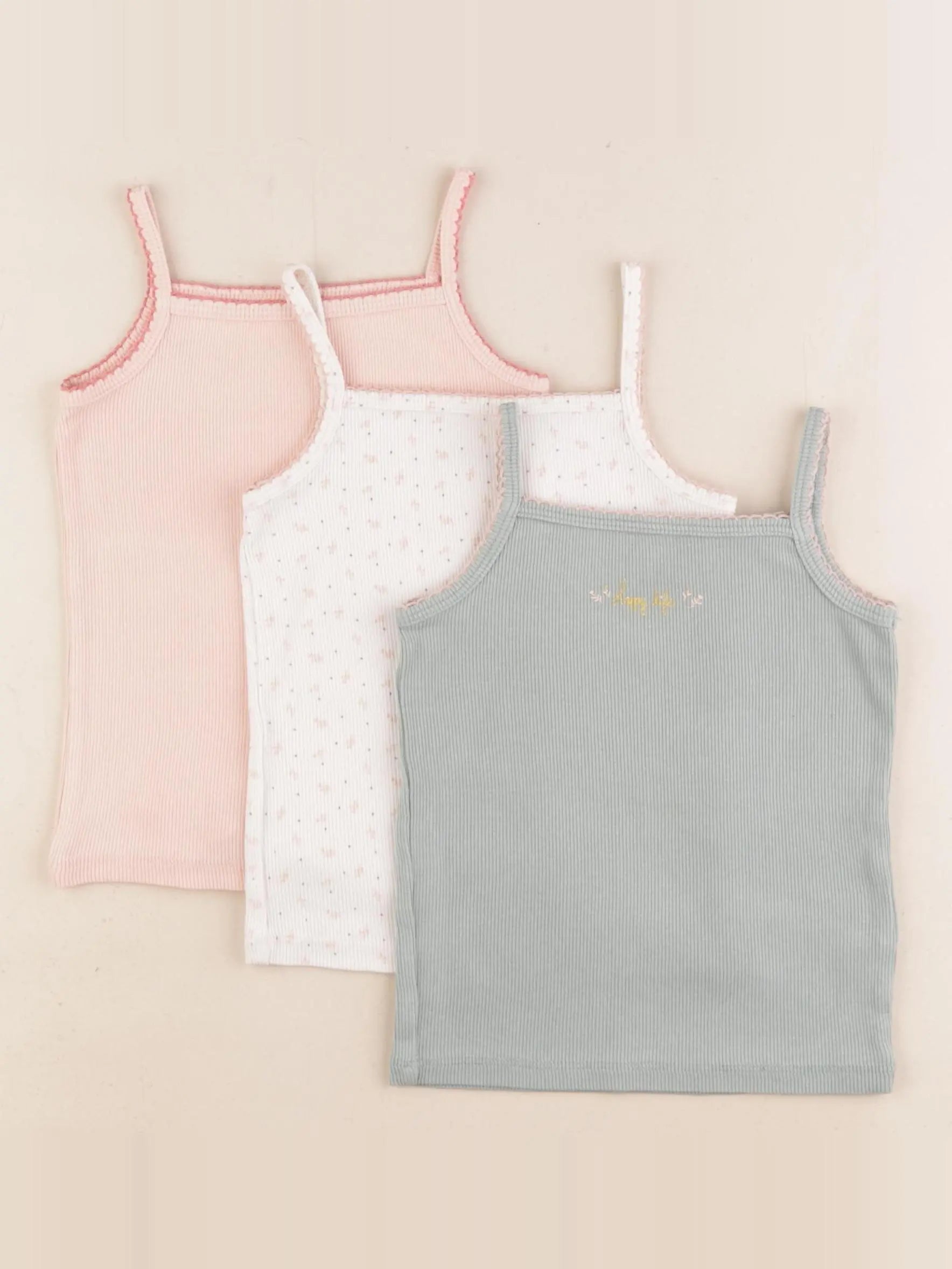 Vertbaudet - lot de 3 maillots de corps vert, blanc, rose - 3 ans
